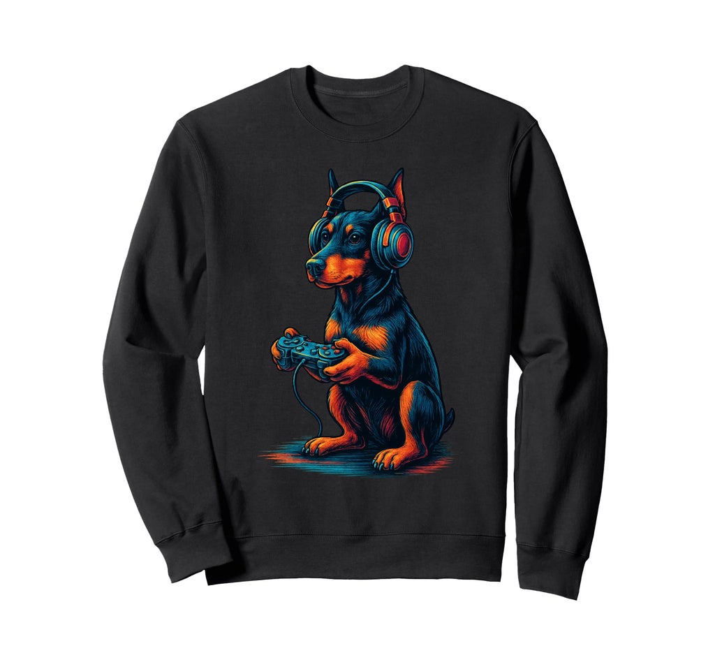 Doberman Pinscher Gamer Gaming Dog Sweatshirt - Aesthetic Graphic Unisex - T-Shirt, Sweatshirt, Hoodie