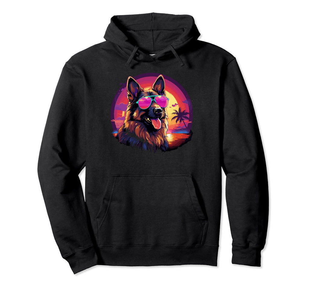 80S Synthwave German Shepherd Hoodie - Fun Novelty Design for Adults - T-Shirt, Sweatshirt, Hoodie