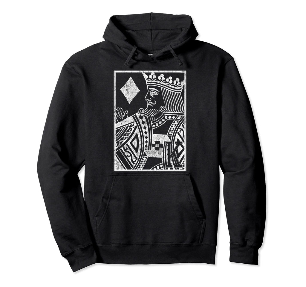 King Diamonds Distressed Playing Card Hoodie - Fun Novelty Design Unisex - T-Shirt, Sweatshirt, Hoodie