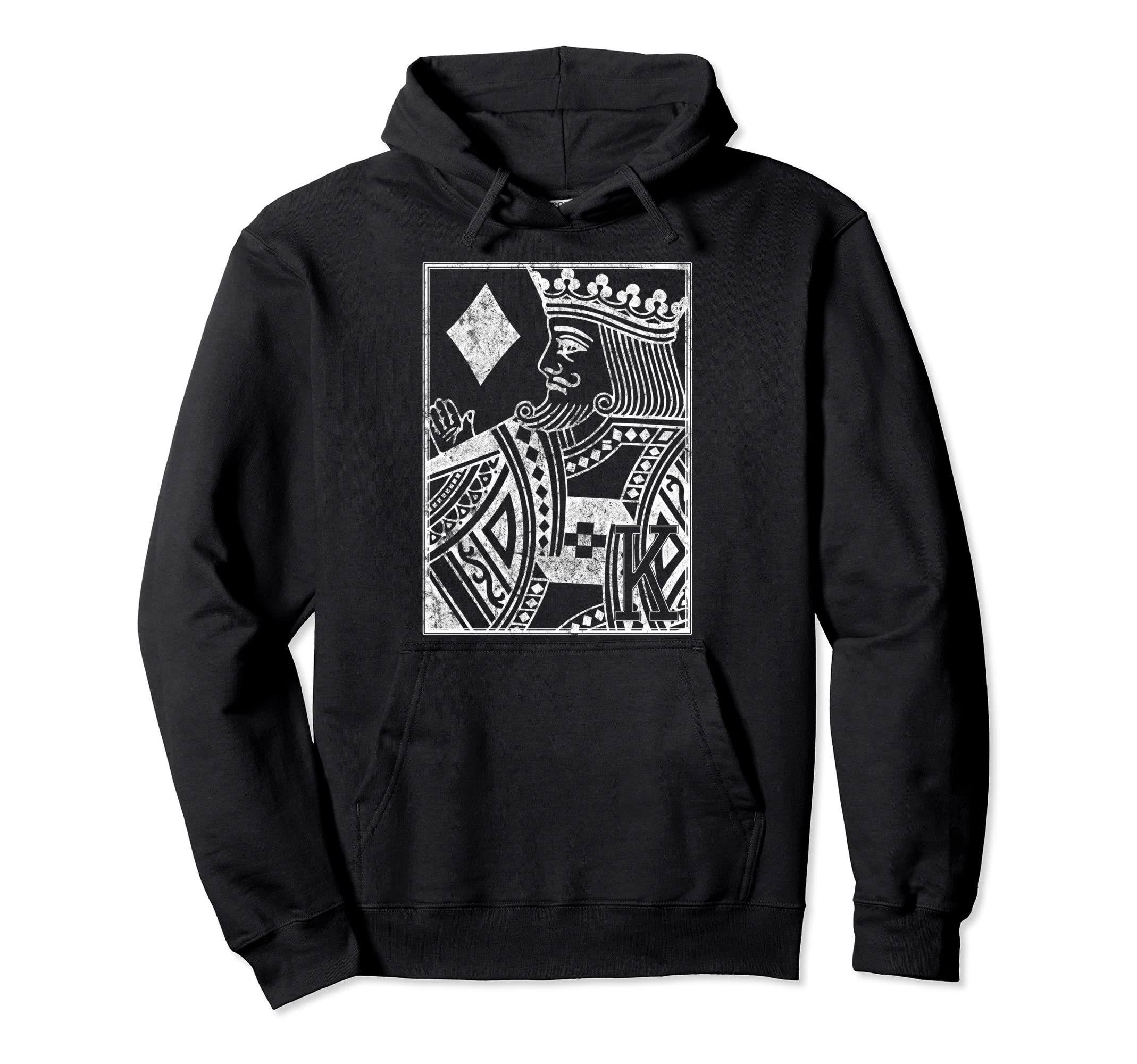 King Diamonds Distressed Playing Card Hoodie - Fun Novelty Design Unisex - T-Shirt, Sweatshirt, Hoodie