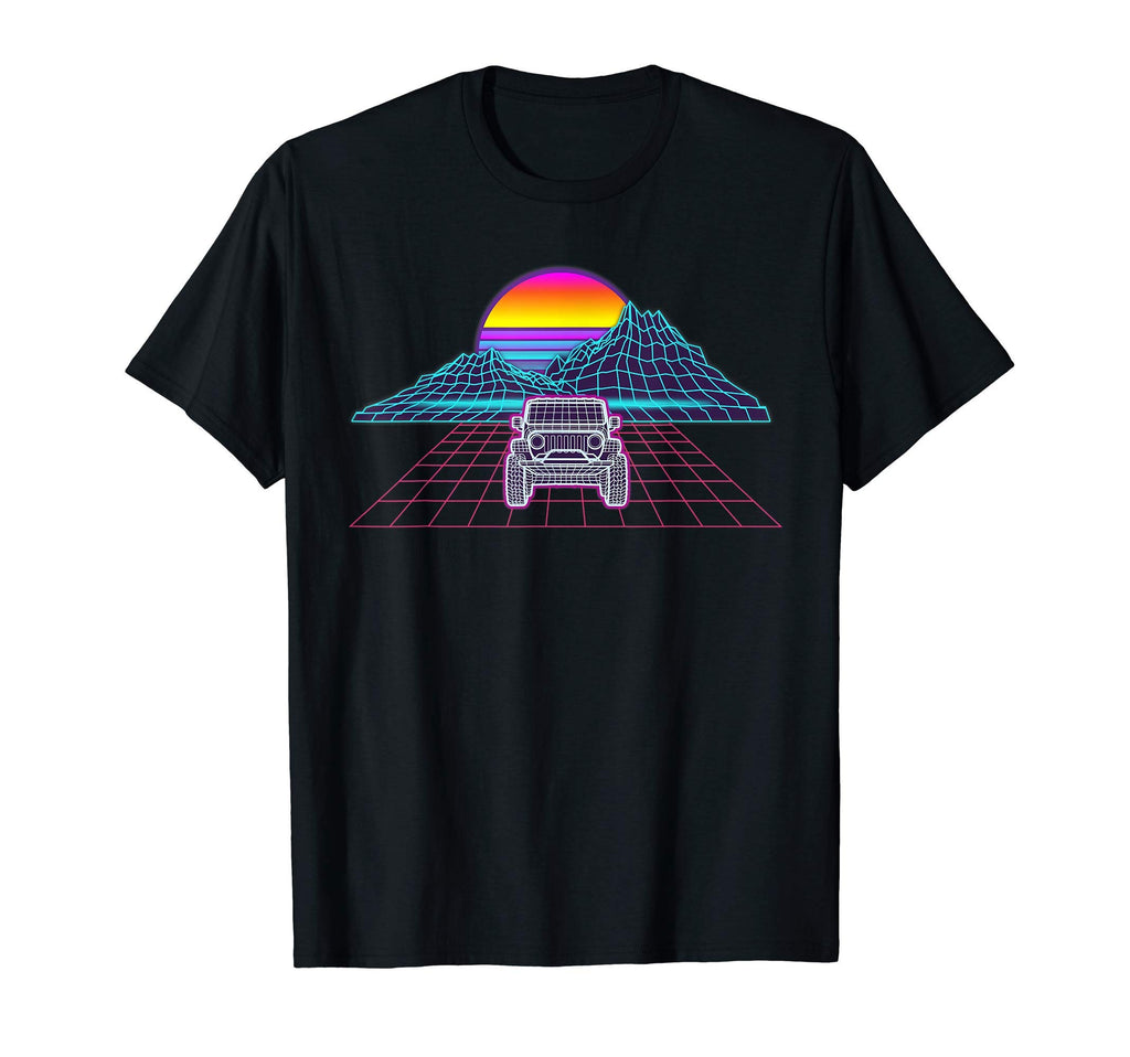 Synthwave Sunset Over Mountain And Off T-Shirt - Streetwear Style Unisex - T-Shirt, Sweatshirt, Hoodie