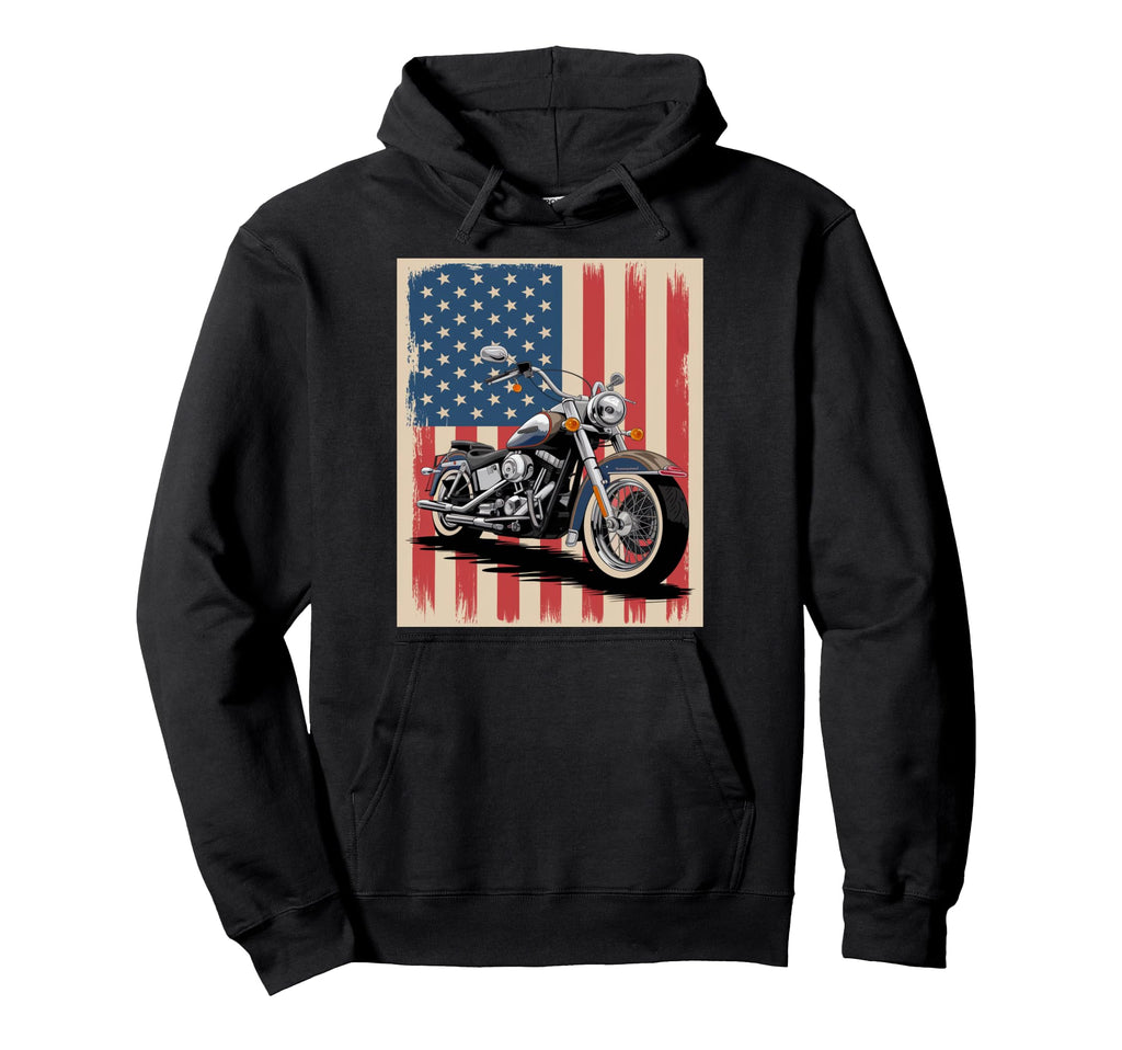 Motorcycle Usa Flag Distressed Hoodie - Streetwear Style for Adults - T-Shirt, Sweatshirt, Hoodie