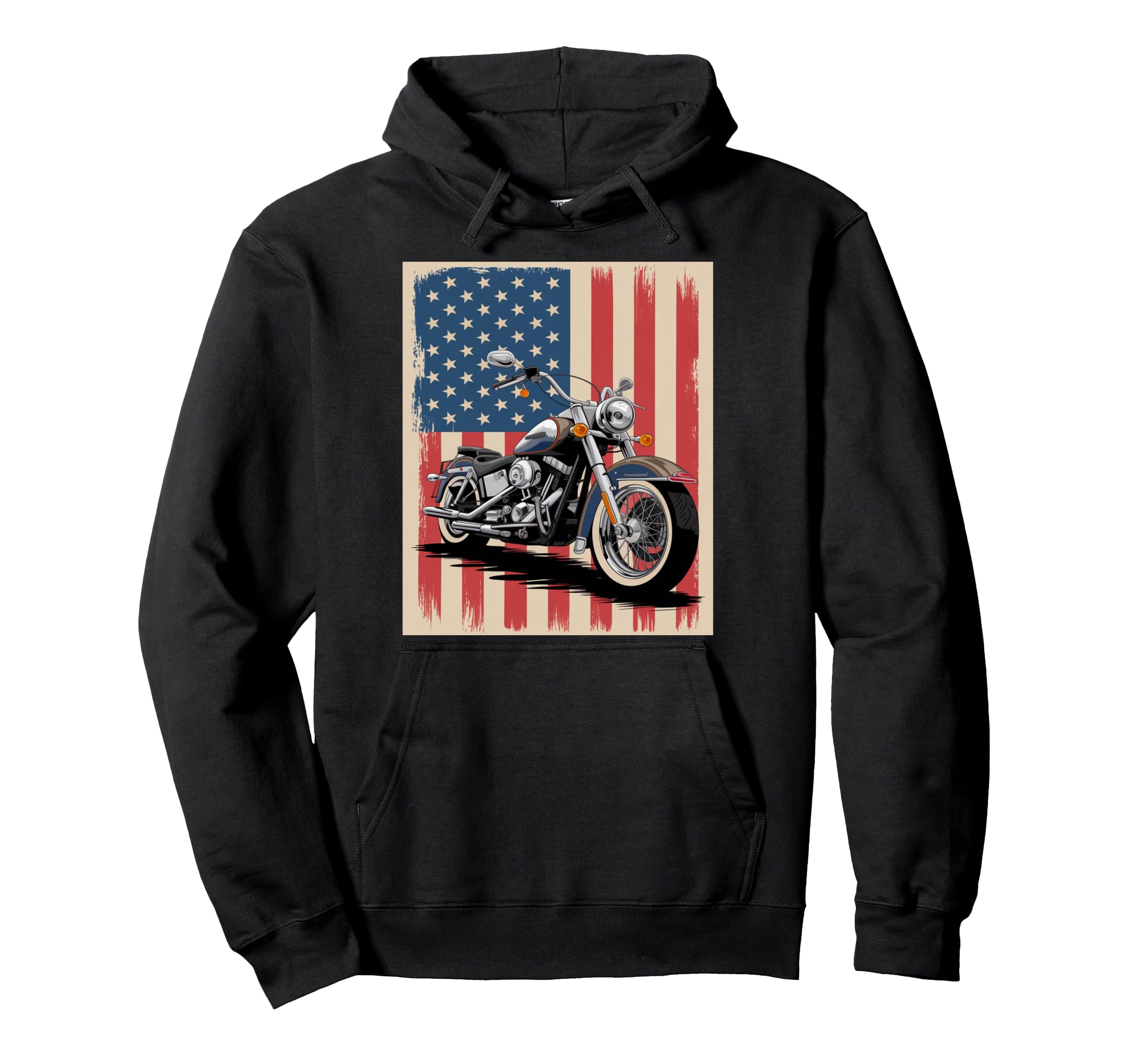 Motorcycle Usa Flag Distressed Hoodie - Streetwear Style for Adults - T-Shirt, Sweatshirt, Hoodie