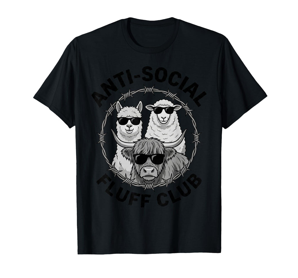 Anti Social Fluff Club Funny Farm Animal T-Shirt - Custom Art Print Unisex - T-Shirt, Sweatshirt, Hoodie