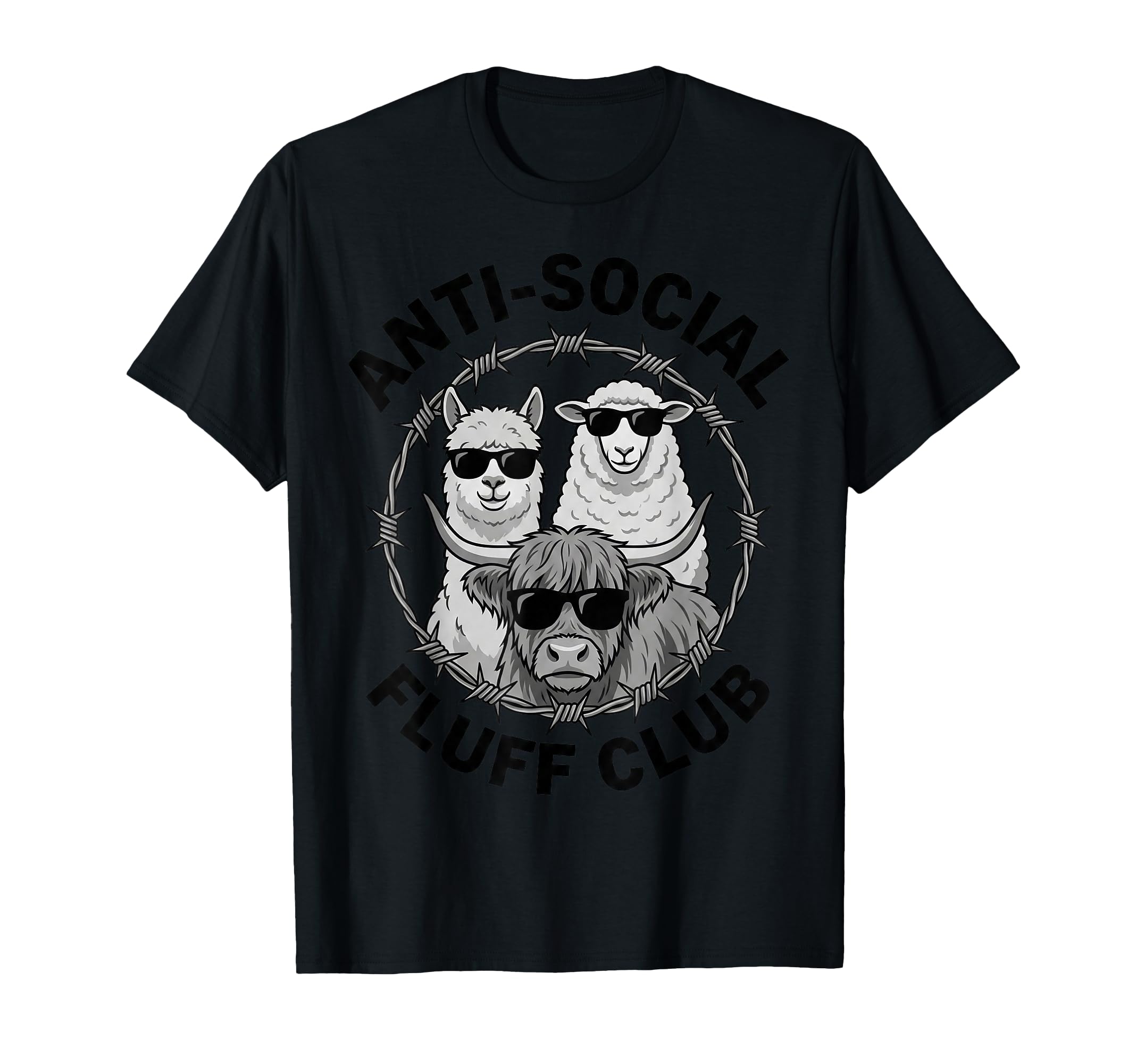 Anti Social Fluff Club Funny Farm Animal T-Shirt - Custom Art Print Unisex - T-Shirt, Sweatshirt, Hoodie
