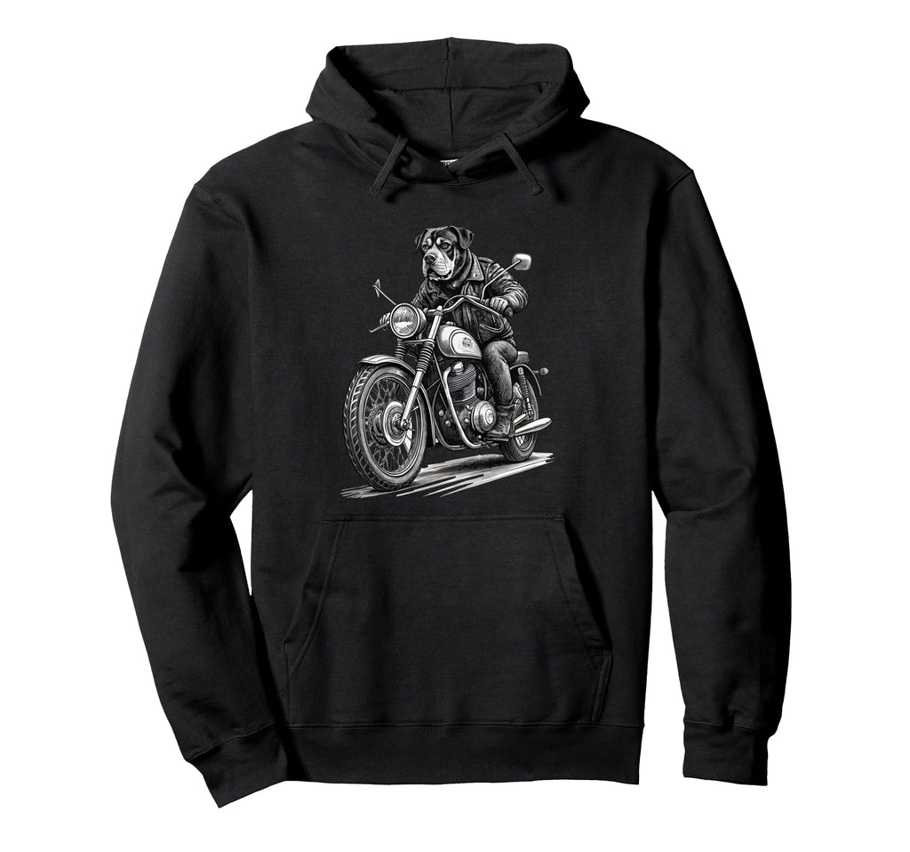 Rottweiler Motorcycle Funny Dog Hoodie - Novelty Apparel Unisex - T-Shirt, Sweatshirt, Hoodie