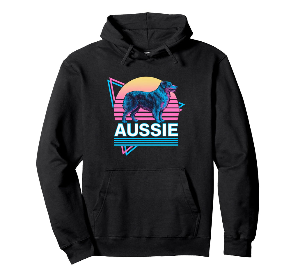 Australian Shepherd Synthwave Hoodie - Fun Novelty Design for Adults - T-Shirt, Sweatshirt, Hoodie