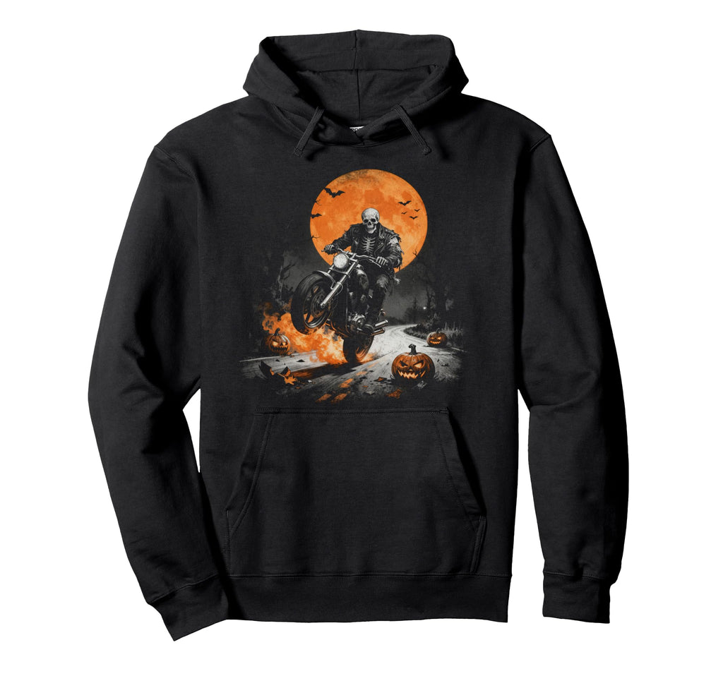 Skeleton Biker Halloween Motorcycle Hoodie - Trendy Graphic for Adults - T-Shirt, Sweatshirt, Hoodie