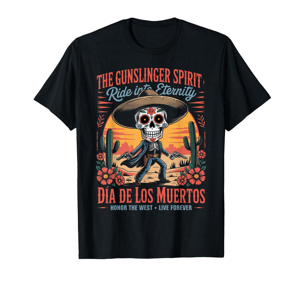 Wild West Cowboy Skeleton D De Los Muertos T-Shirt - Unique Graphic Unisex - T-Shirt, Sweatshirt, Hoodie