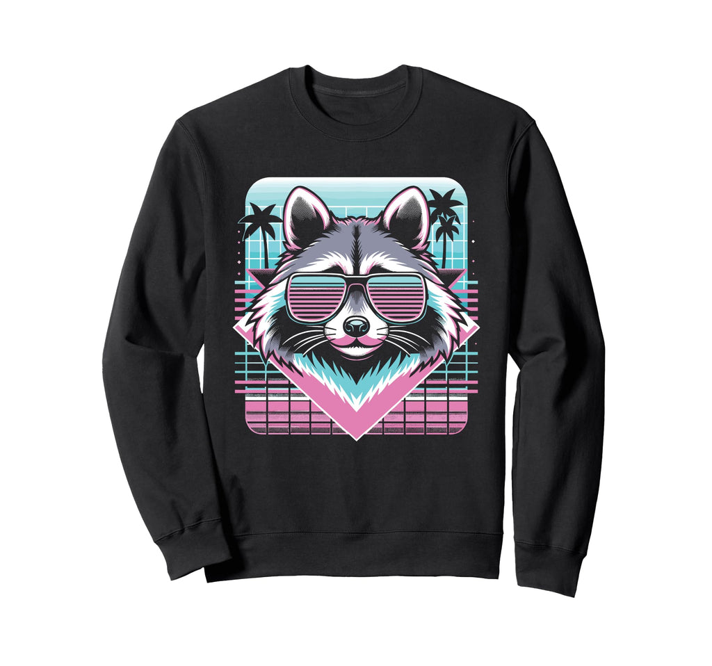 Raccoon Sunglasses 80S Aesthetic Sweatshirt - Custom Art Print Men Women - T-Shirt, Sweatshirt, Hoodie