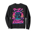 Synthwave Cat Ramen Anime Noodle Sweatshirt - Custom Art Print for Adults - T-Shirt, Sweatshirt, Hoodie