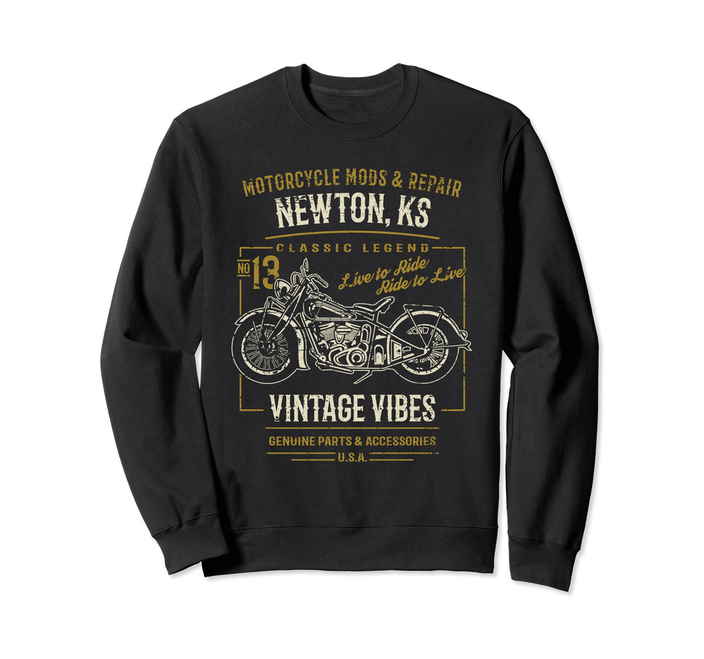 Newton Ks Usa Motorcycle Distressed Sweatshirt - Novelty Apparel Unisex - T-Shirt, Sweatshirt, Hoodie