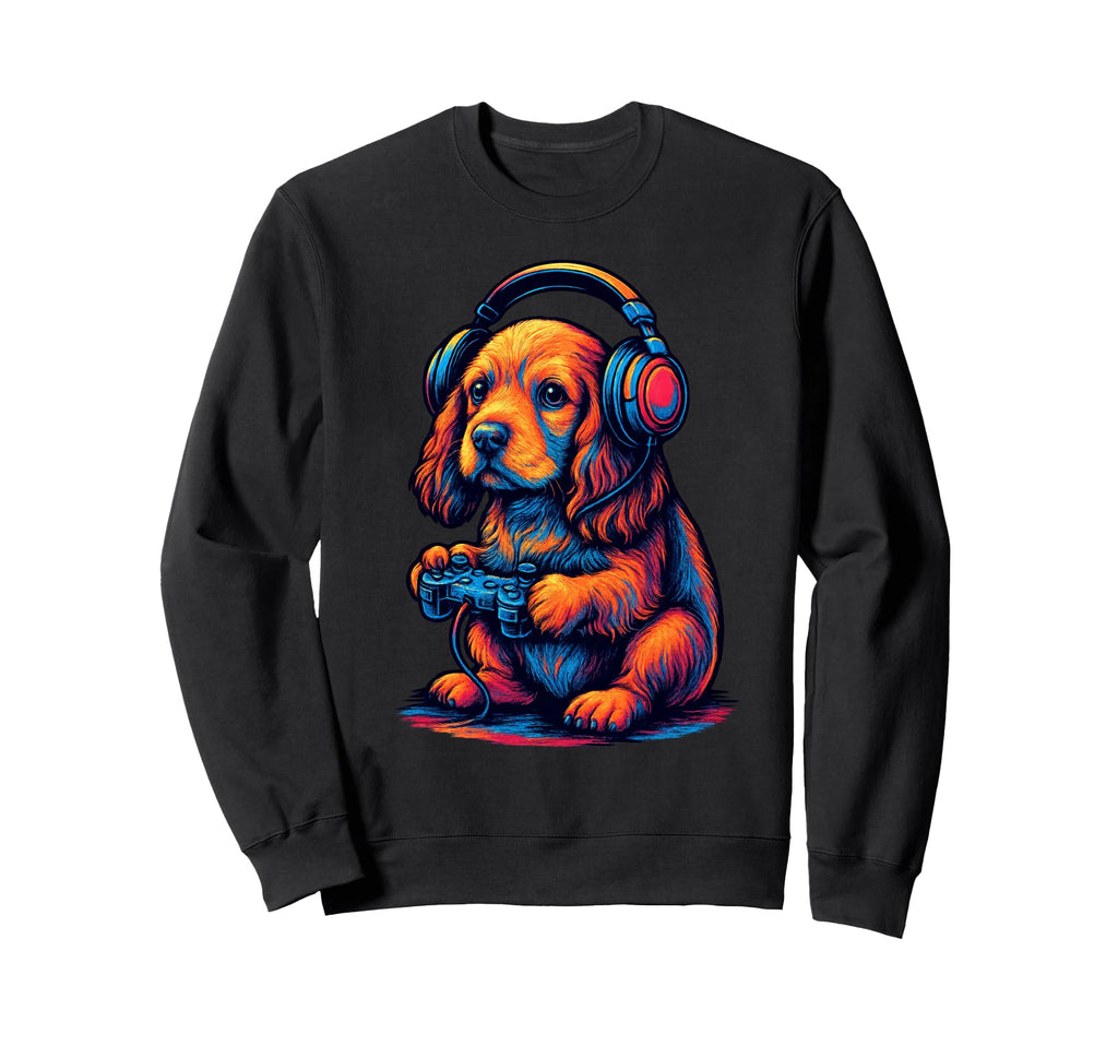 Cocker Spaniel Gamer Gaming Dog Sweatshirt - Fun Novelty Design for Adults - T-Shirt, Sweatshirt, Hoodie