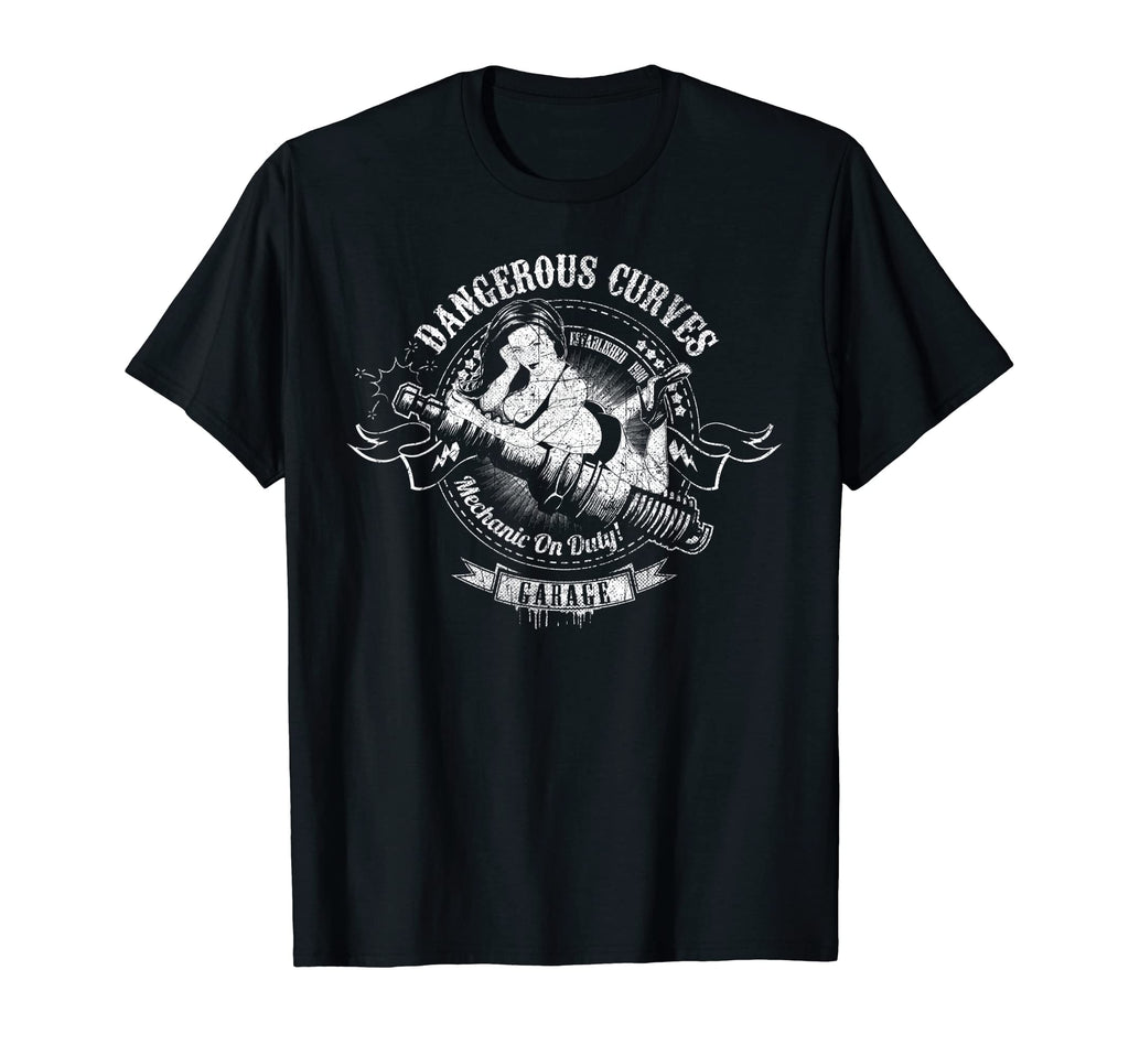 Dangerous Curves Motorcycle Garage T-Shirt - Trendy Graphic Men Women - T-Shirt, Sweatshirt, Hoodie