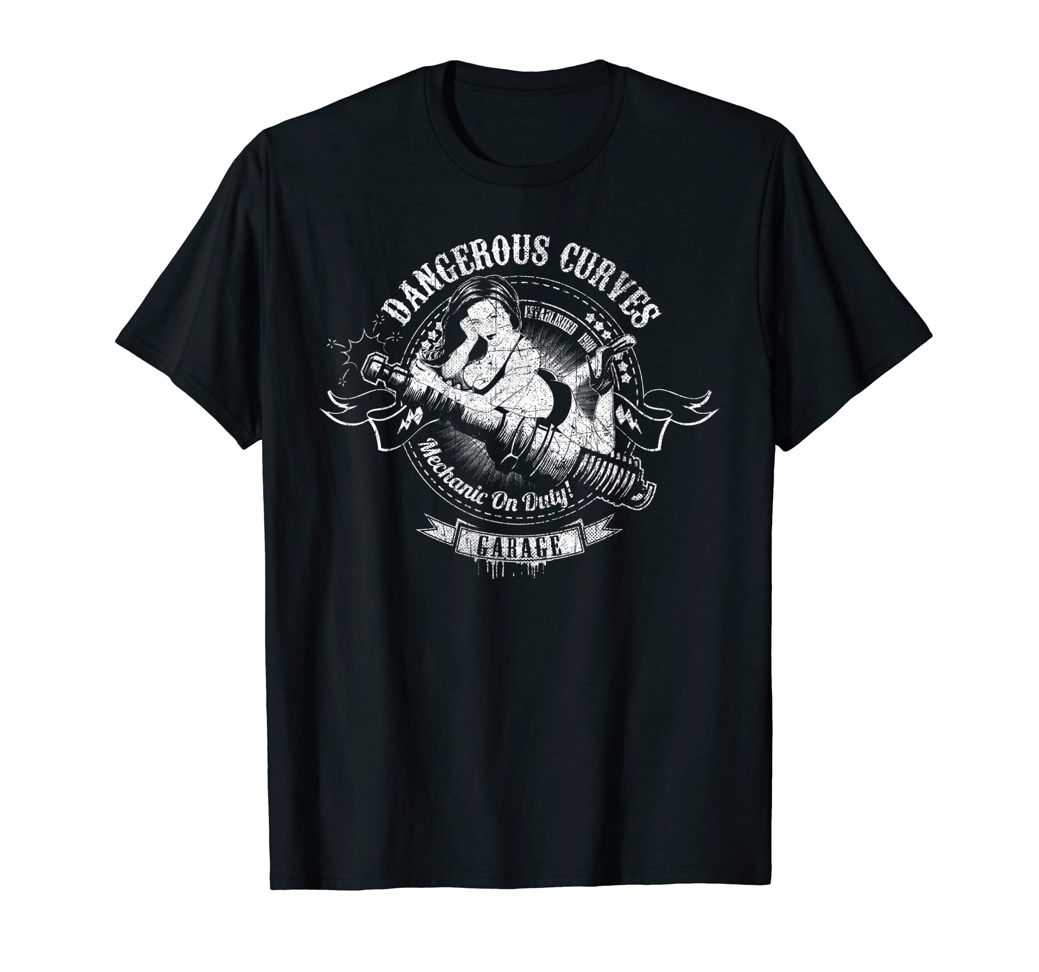 Dangerous Curves Motorcycle Garage T-Shirt - Trendy Graphic Men Women - T-Shirt, Sweatshirt, Hoodie