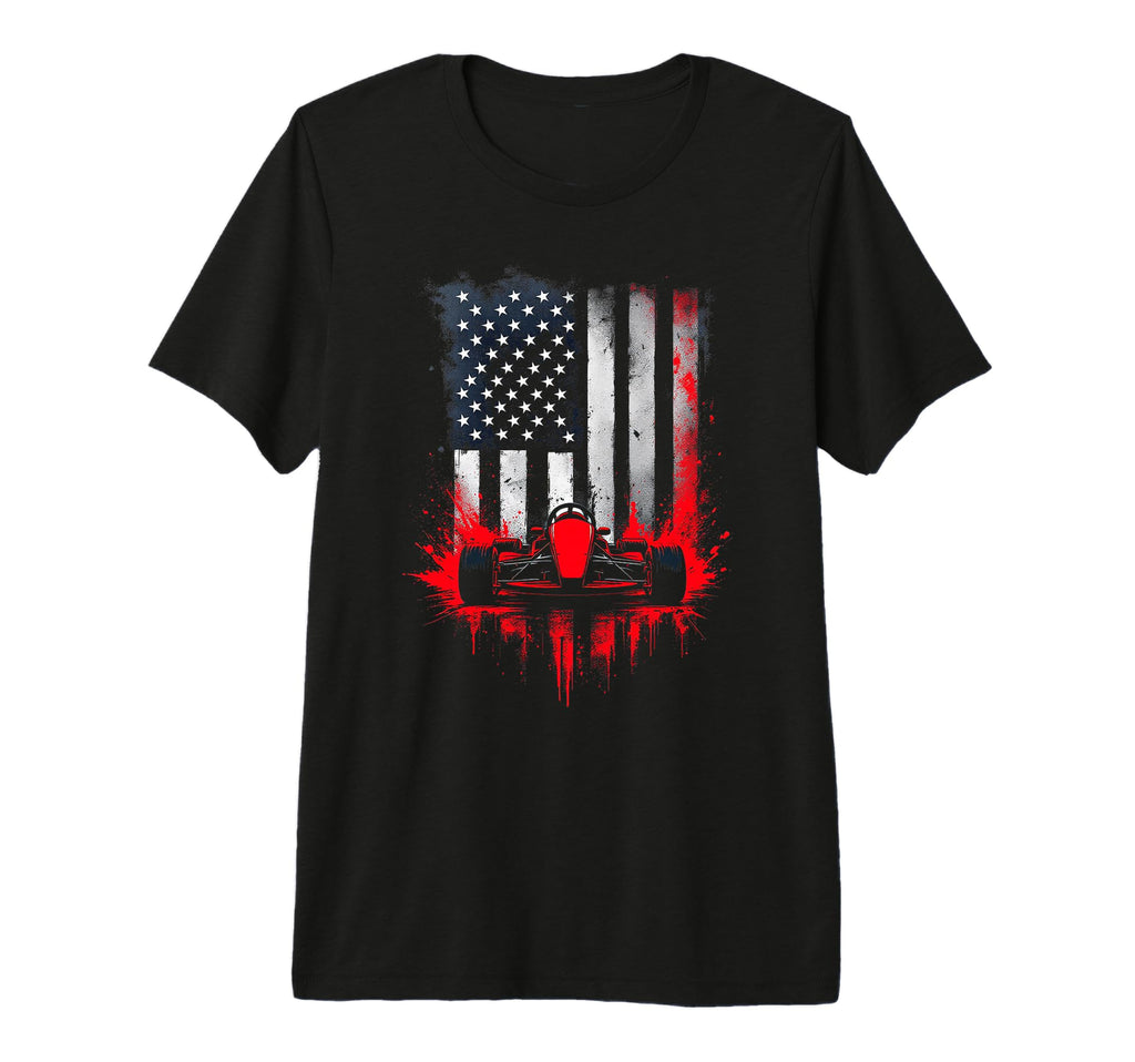 Race Car American Flag Tri Blend T-Shirt - Trendy Graphic for Adults - T-Shirt, Sweatshirt, Hoodie