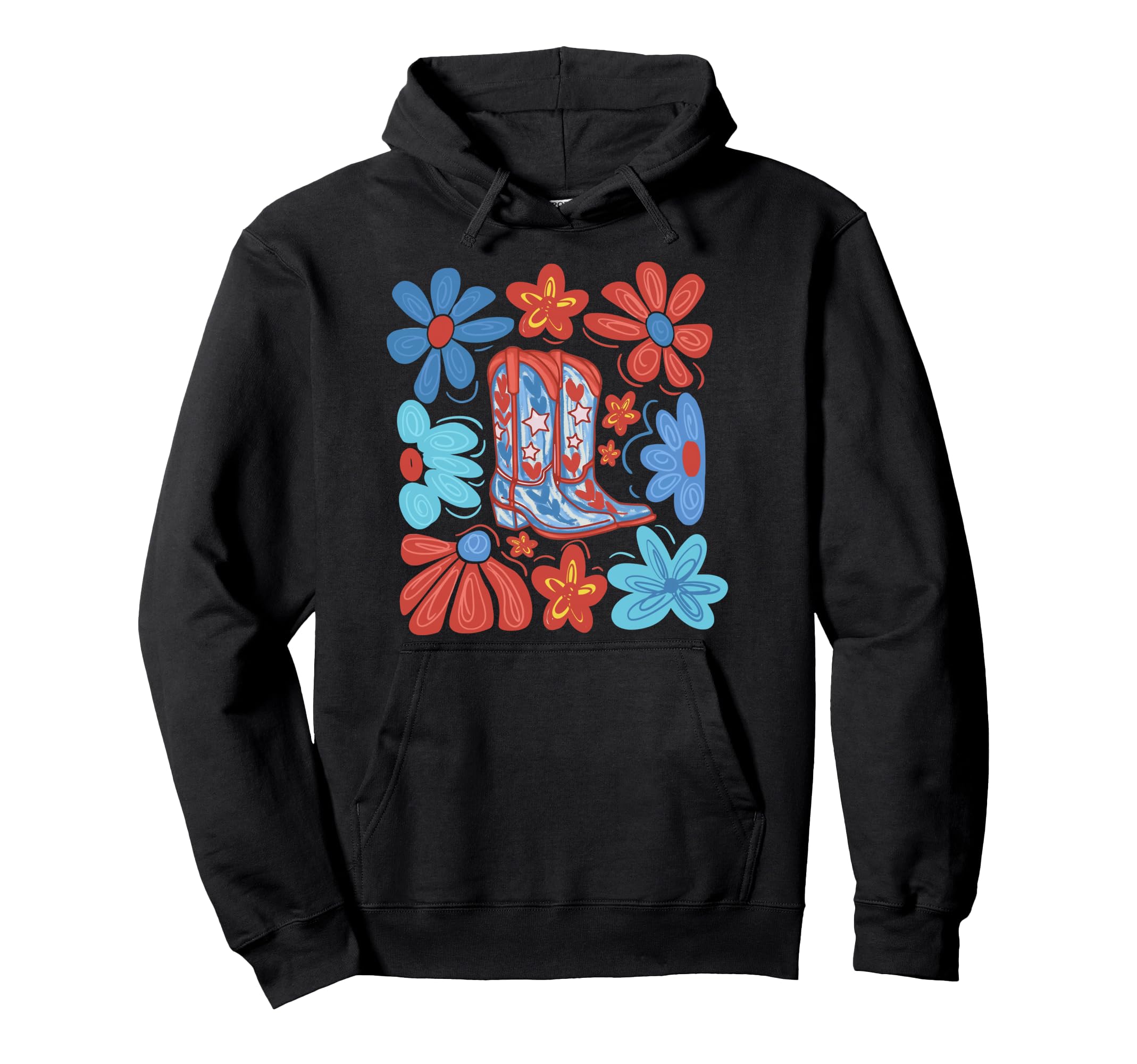 Cowgirl Boots Western Patriotic Fourth July Hoodie - Unique Graphic Unisex - T-Shirt, Sweatshirt, Hoodie