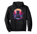 Synthwave Cat Samurai Mediation Hoodie - Casual Everyday Wear Men Women - T-Shirt, Sweatshirt, Hoodie
