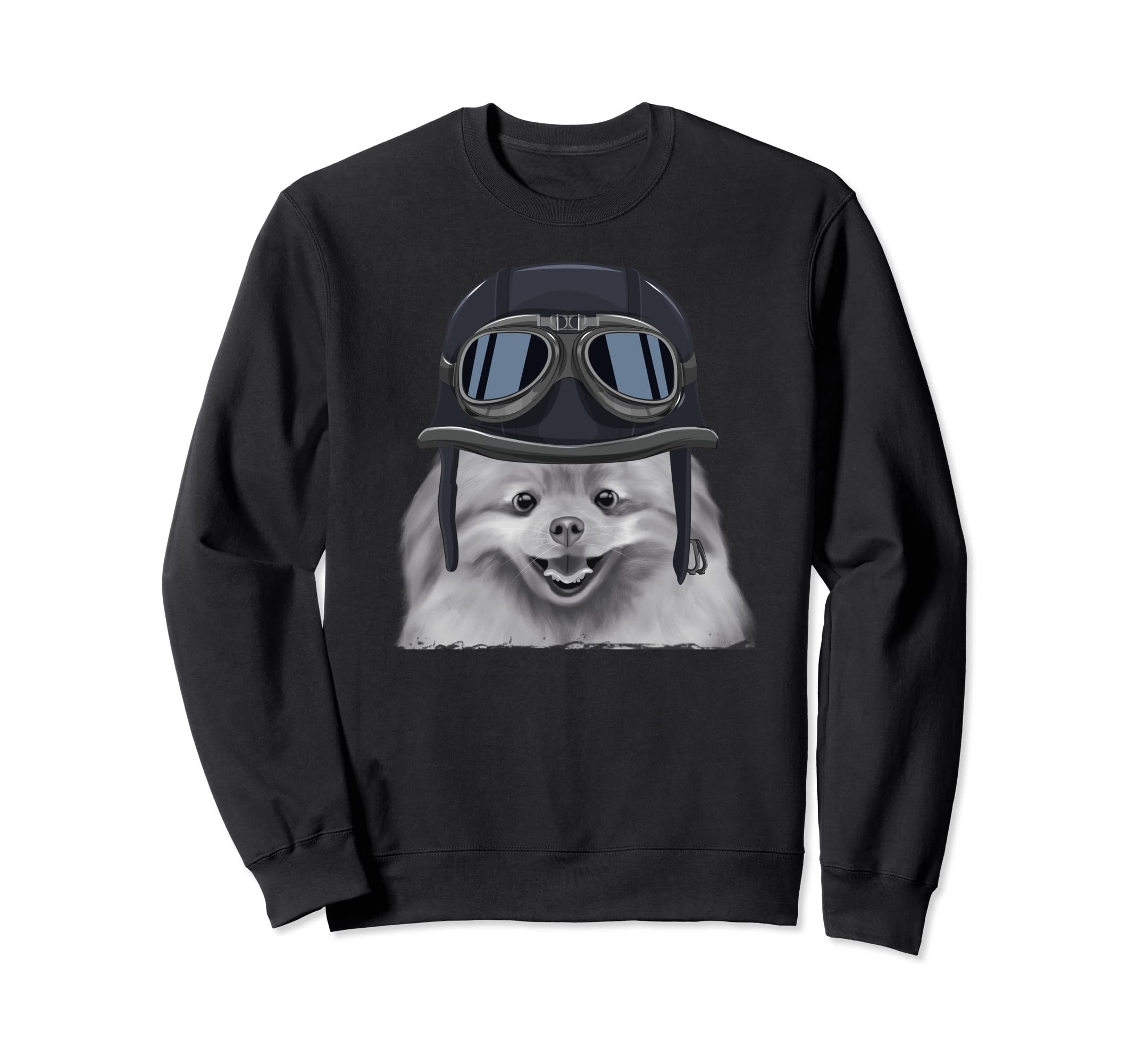 Pomeranian Wearing Motorcycle Sweatshirt - Aesthetic Graphic Men Women - T-Shirt, Sweatshirt, Hoodie