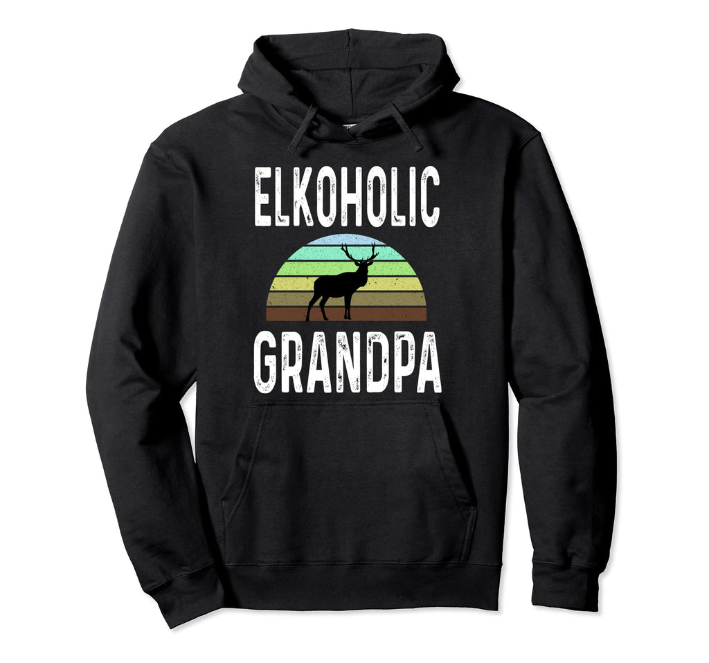 Elkoholic Grandpa Funny Elk Hunting Hoodie - Aesthetic Graphic Men Women - T-Shirt, Sweatshirt, Hoodie
