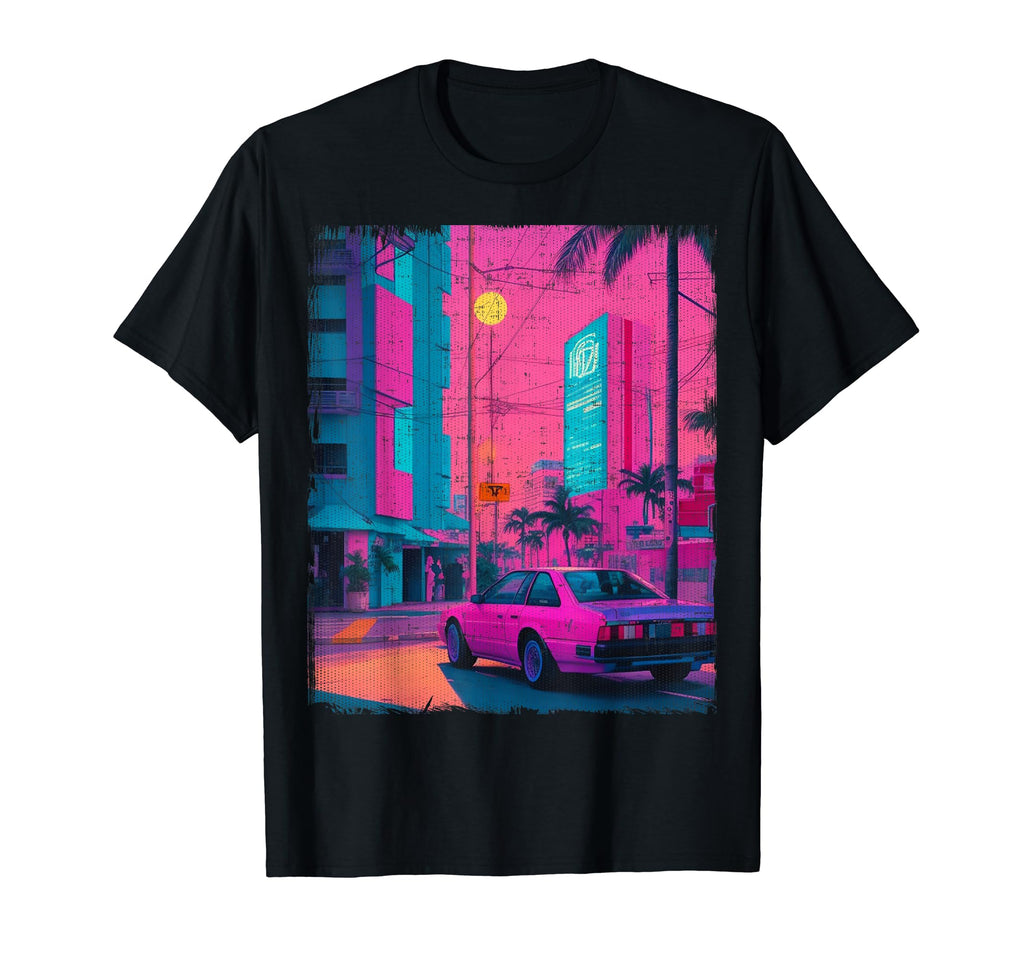 Sunset Over Miami Car Vaporwave 80S T-Shirt - Streetwear Style Unisex - T-Shirt, Sweatshirt, Hoodie