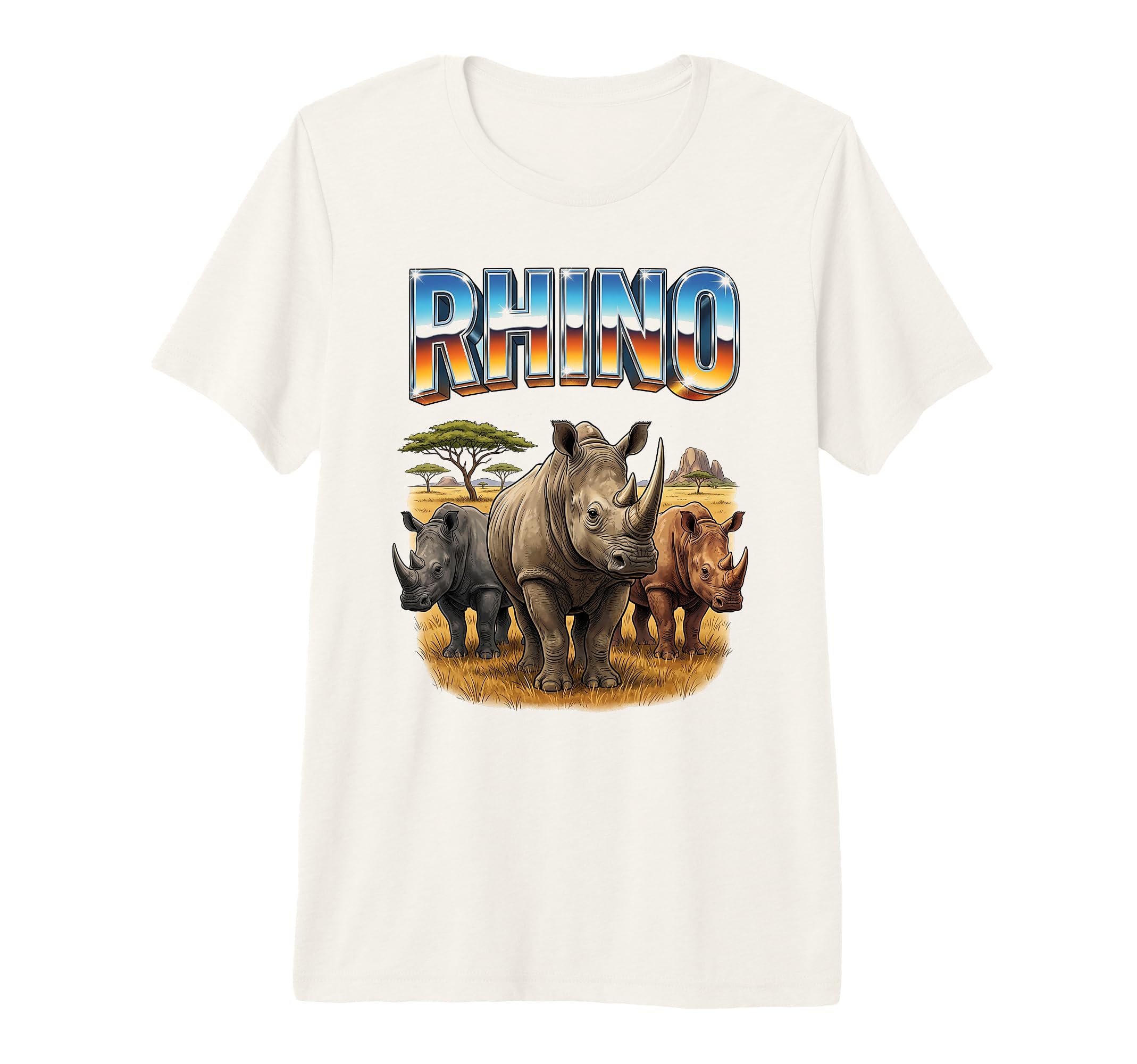 Rhino 70S 90S Rhinoceros Africam T-Shirt - Custom Art Print for Adults - T-Shirt, Sweatshirt, Hoodie