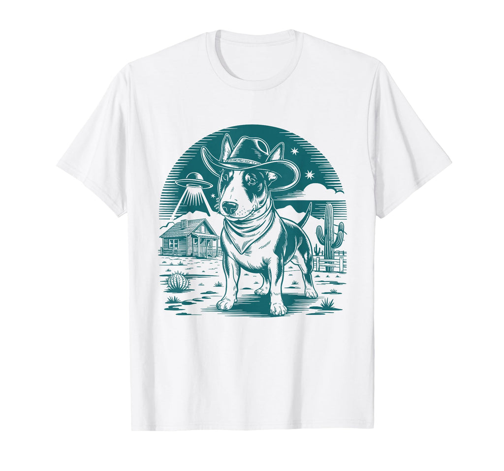 Bull Terrier Cowboy Ufo Western Dog Mom T-Shirt - Unique Graphic Unisex - T-Shirt, Sweatshirt, Hoodie