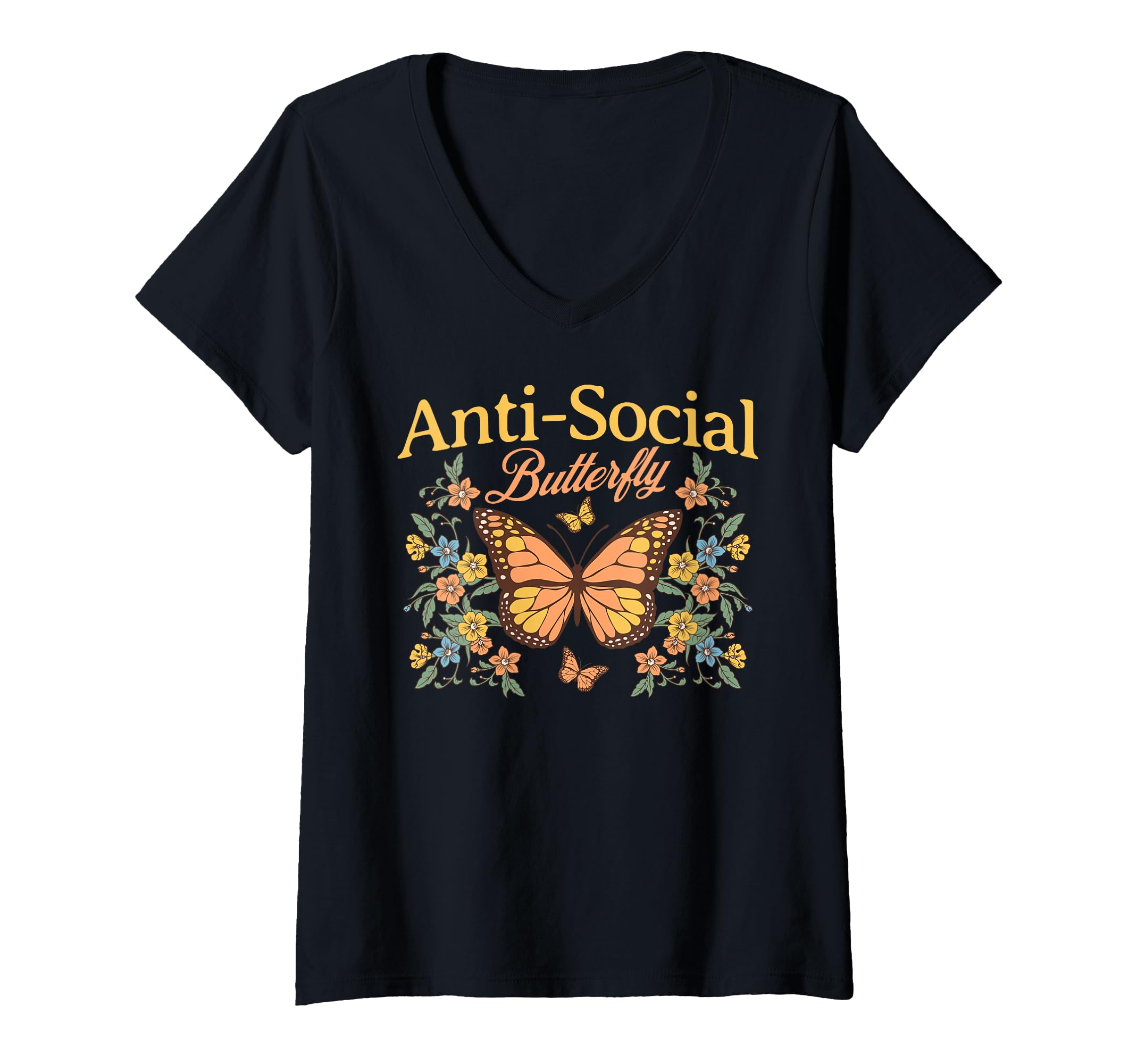 Womens Anti Social Butterfly Funny T-Shirt - Fun Novelty Design for Adults - T-Shirt, Sweatshirt, Hoodie