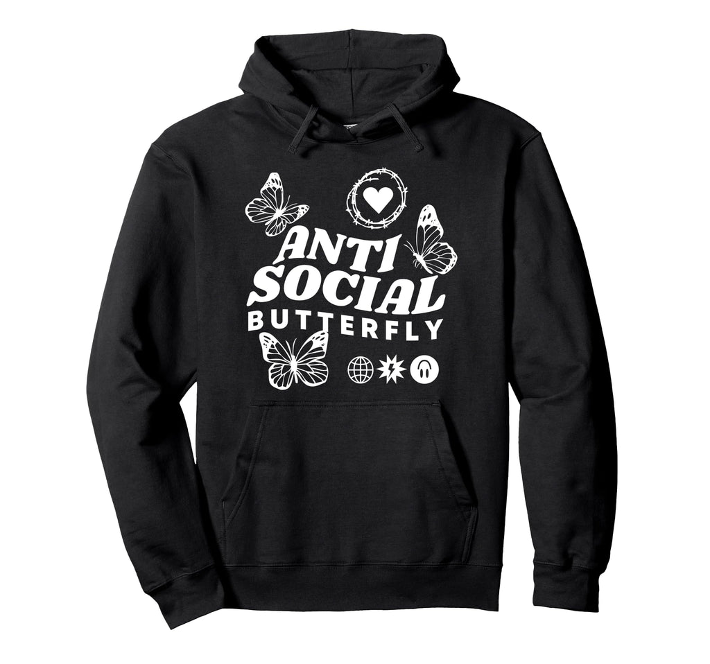 Anti Social Butterfly Introvert Hoodie - Fun Novelty Design Men Women - T-Shirt, Sweatshirt, Hoodie