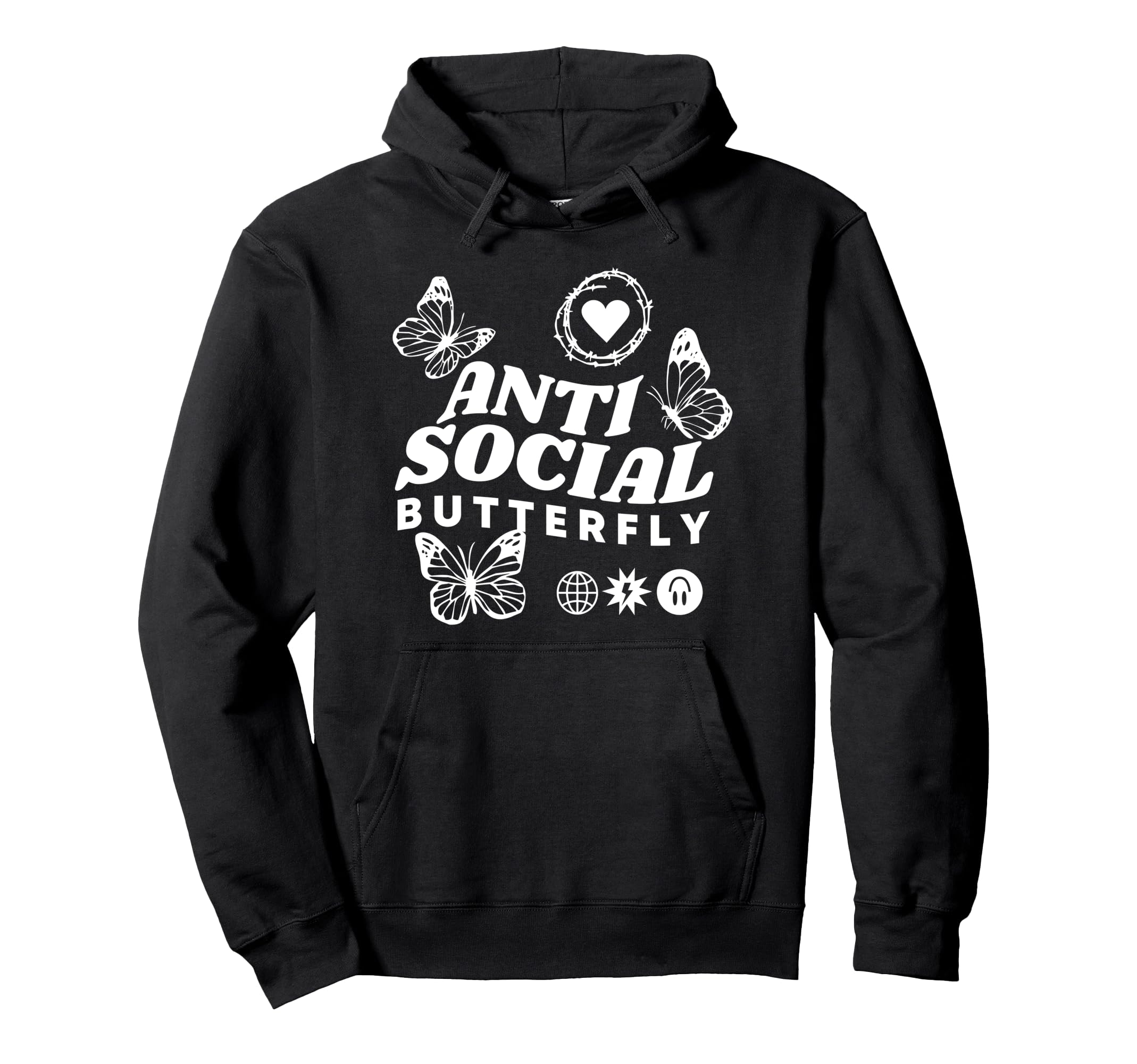Anti Social Butterfly Introvert Hoodie - Fun Novelty Design Men Women - T-Shirt, Sweatshirt, Hoodie