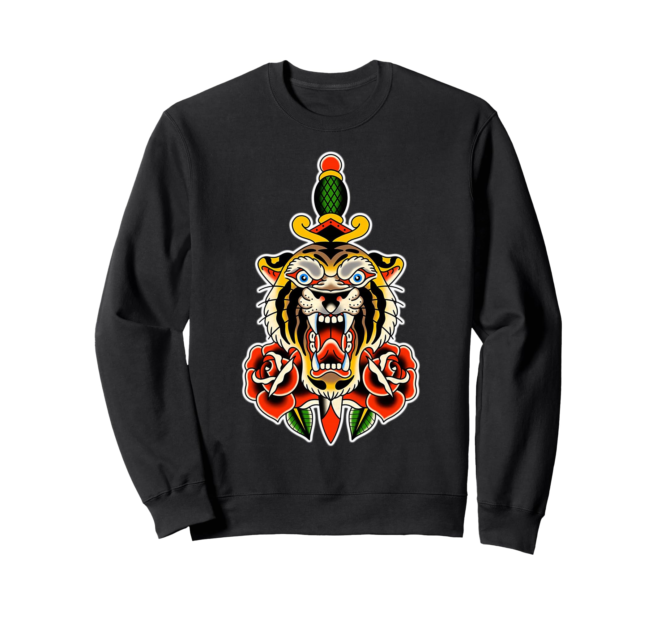 Tiger X Dagger X Rose Traditional Sweatshirt - Aesthetic Graphic Men Women - T-Shirt, Sweatshirt, Hoodie