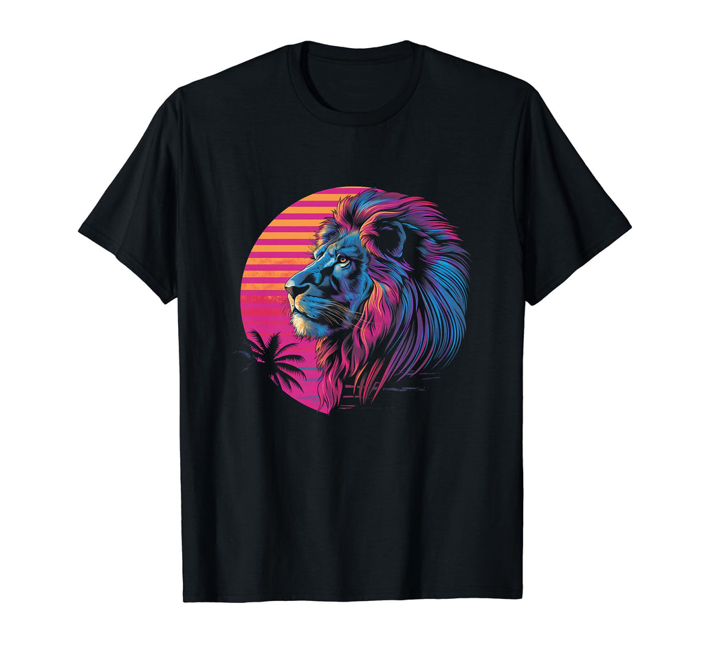 Lion Vaporwave Aesthetic Synthwave 80S T-Shirt - Custom Art Print Unisex - T-Shirt, Sweatshirt, Hoodie