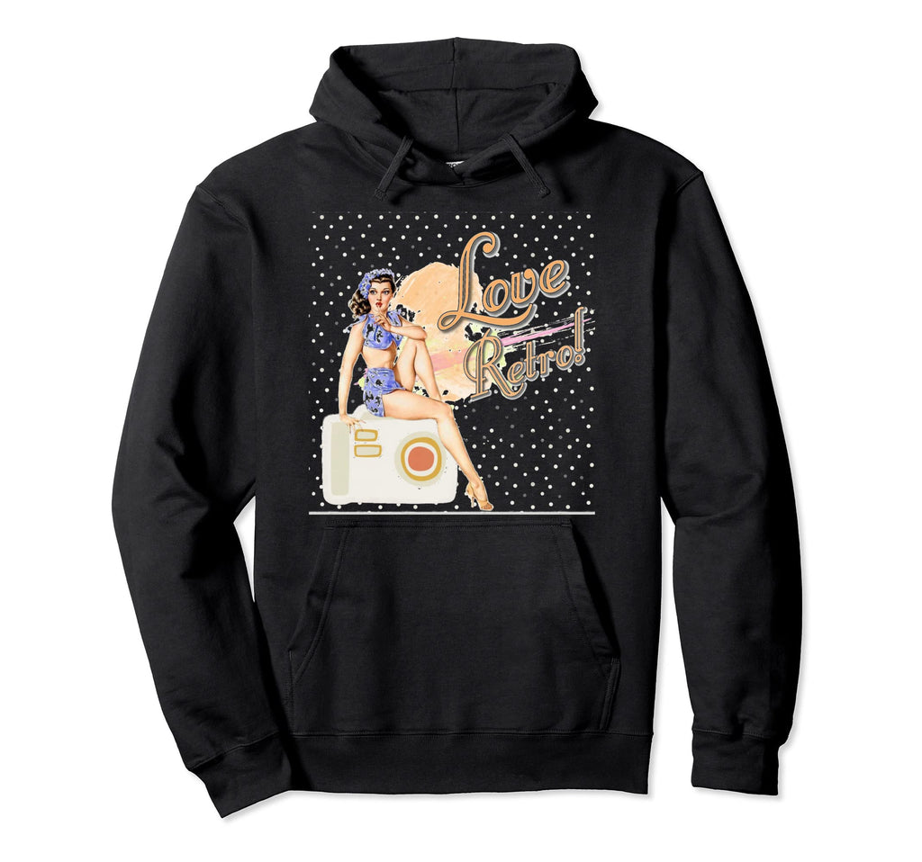 1950S Pin Up Gitl Bikini Poses Her Radio Hoodie - Novelty Apparel Men Women - T-Shirt, Sweatshirt, Hoodie