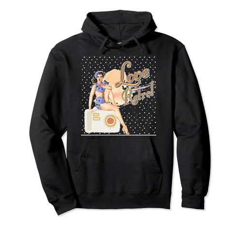 1950S Pin Up Gitl Bikini Poses Her Radio Hoodie - Novelty Apparel Men Women - T-Shirt, Sweatshirt, Hoodie