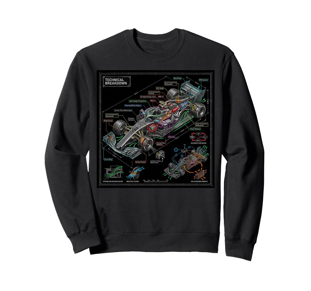 Race Car Technical Blueprint Mechanical Sweatshirt - Unique Graphic Unisex - T-Shirt, Sweatshirt, Hoodie