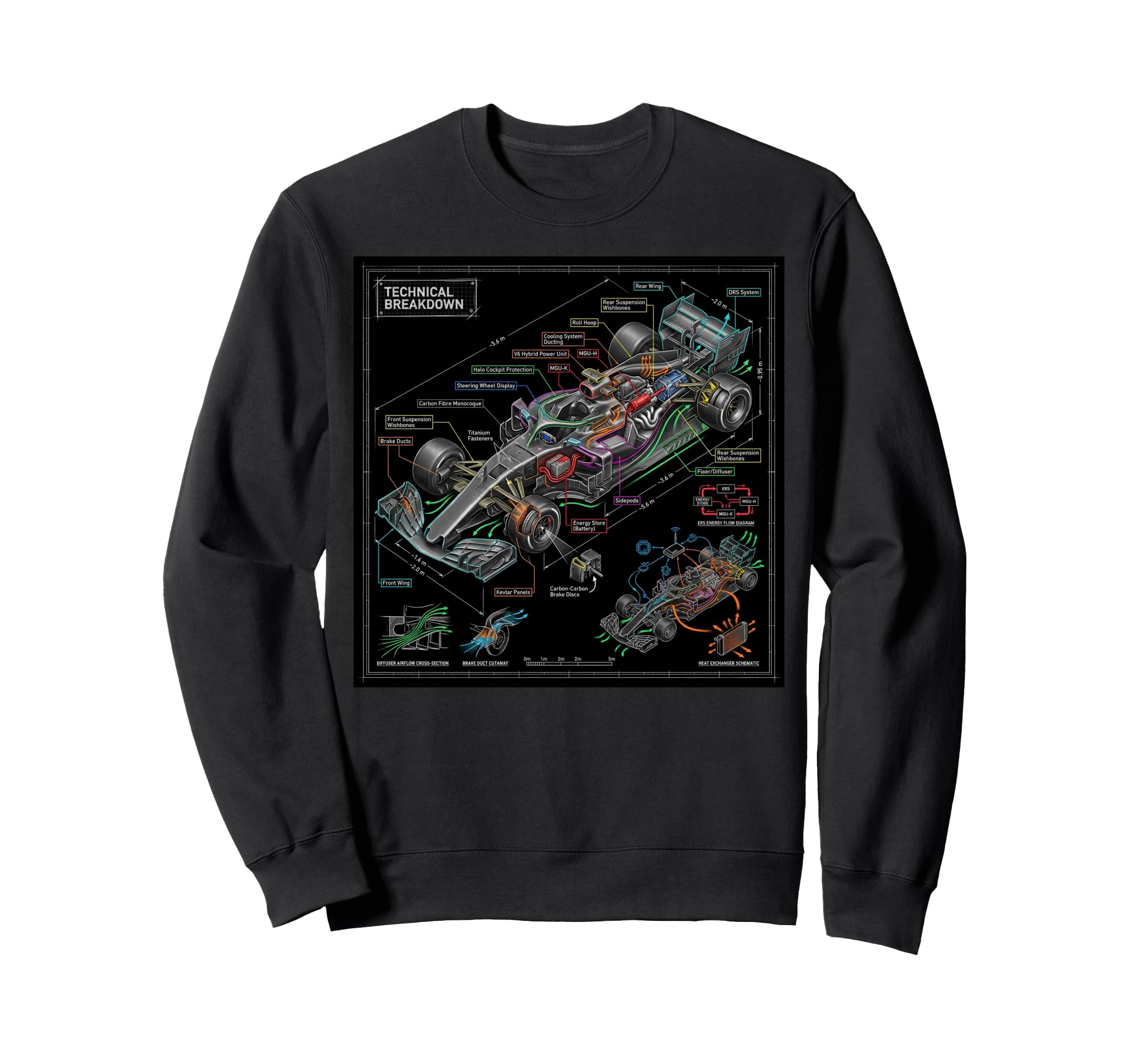 Race Car Technical Blueprint Mechanical Sweatshirt - Unique Graphic Unisex - T-Shirt, Sweatshirt, Hoodie