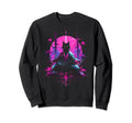 Synthwave Cat Samurai Mediation Sweatshirt - Custom Art Print Men Women - T-Shirt, Sweatshirt, Hoodie
