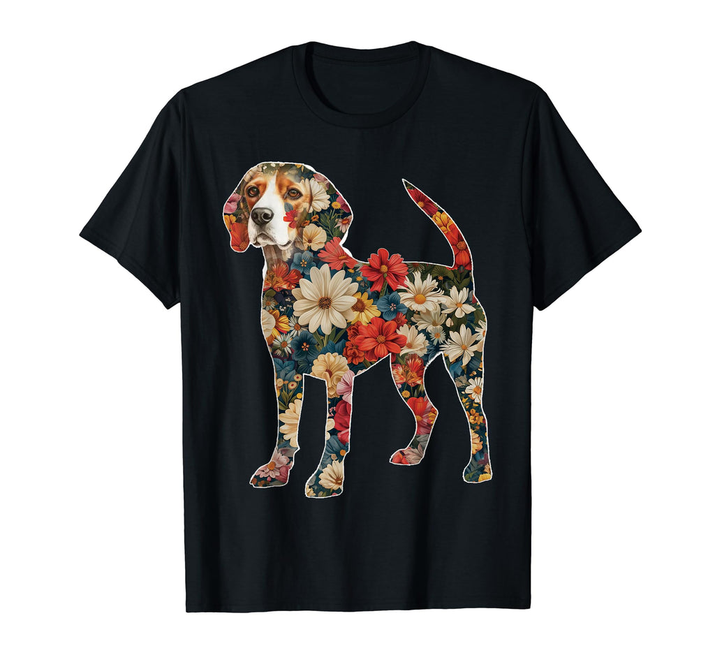 Beagle Dog Silhouette Filled Flowers T-Shirt - Graphic Print for Adults - T-Shirt, Sweatshirt, Hoodie