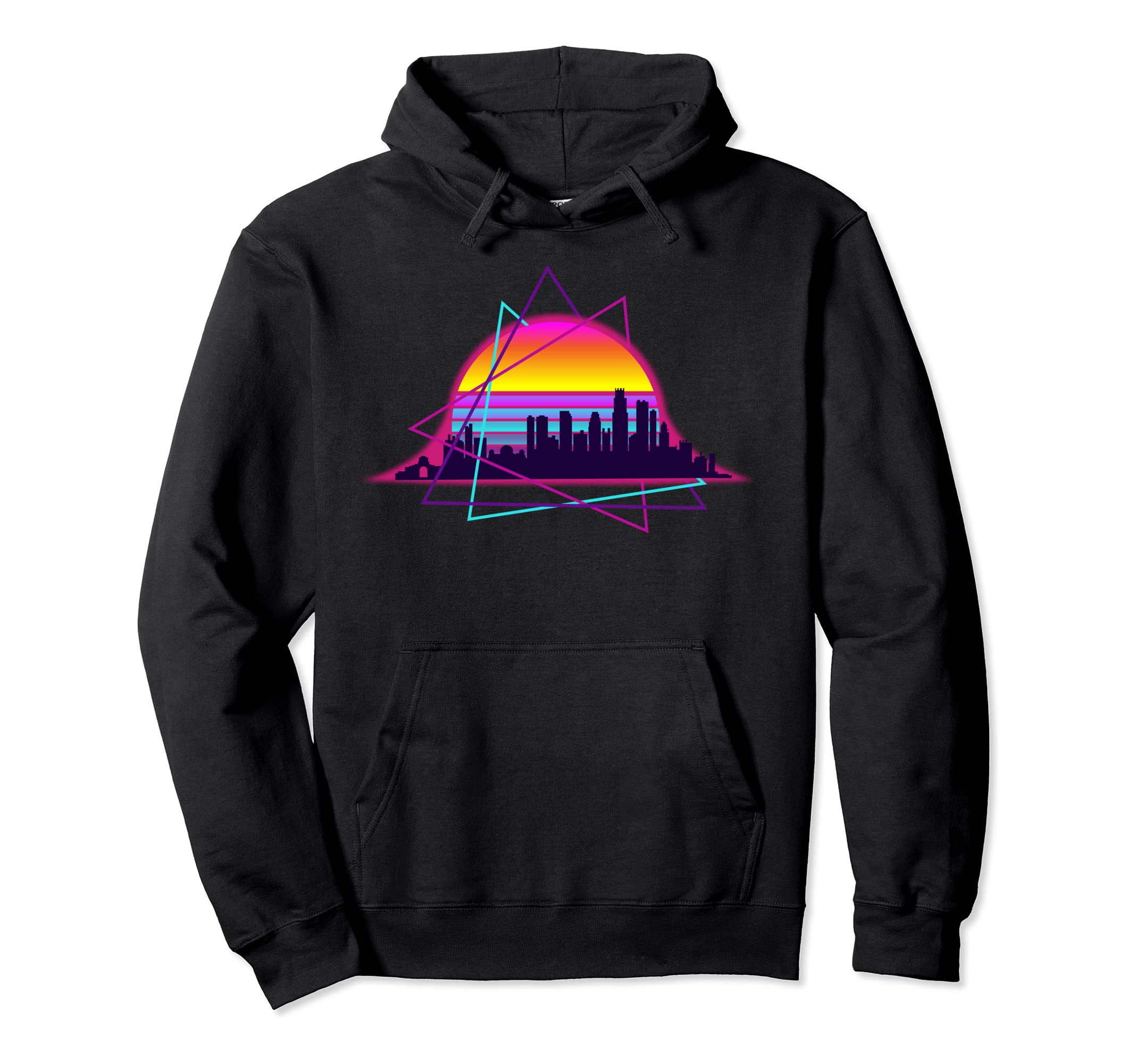 Synthwave Sunset Over Los Angeles Outrun Hoodie - Unique Graphic Men Women - T-Shirt, Sweatshirt, Hoodie