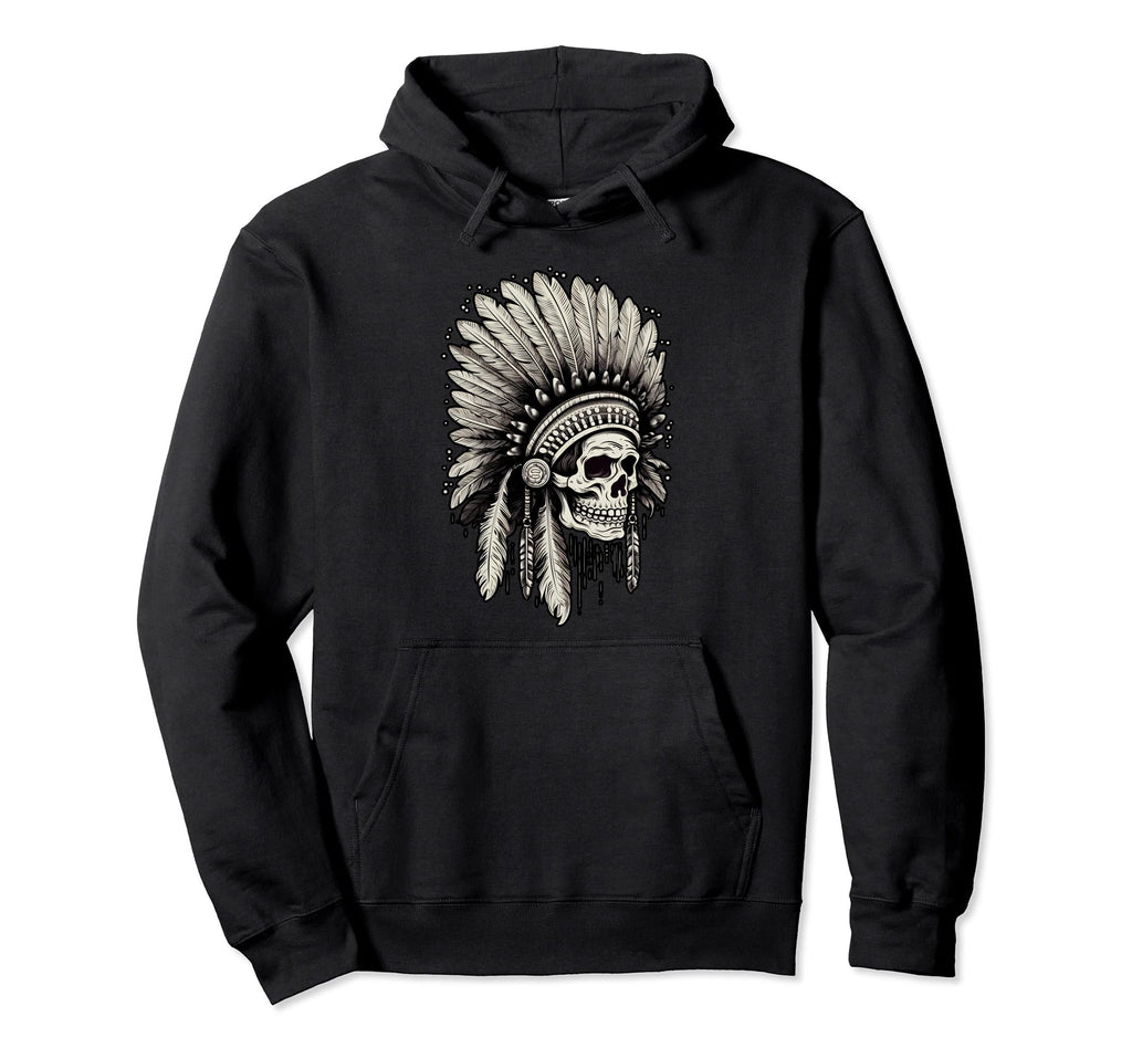 Skull Chief Native Indian Eagle Hoodie - Unique Graphic Men Women - T-Shirt, Sweatshirt, Hoodie