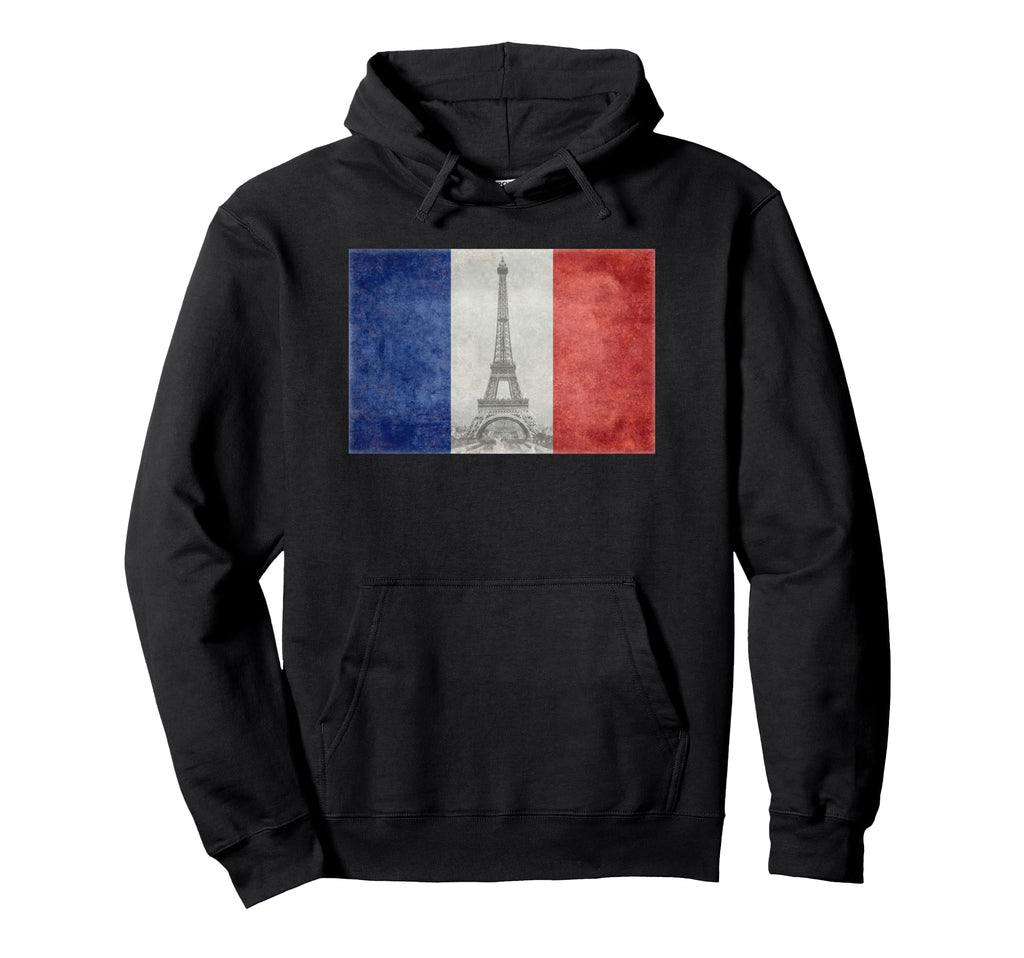 French Flag Postcard Eiffel Tower Hoodie - Custom Art Print Men Women - T-Shirt, Sweatshirt, Hoodie