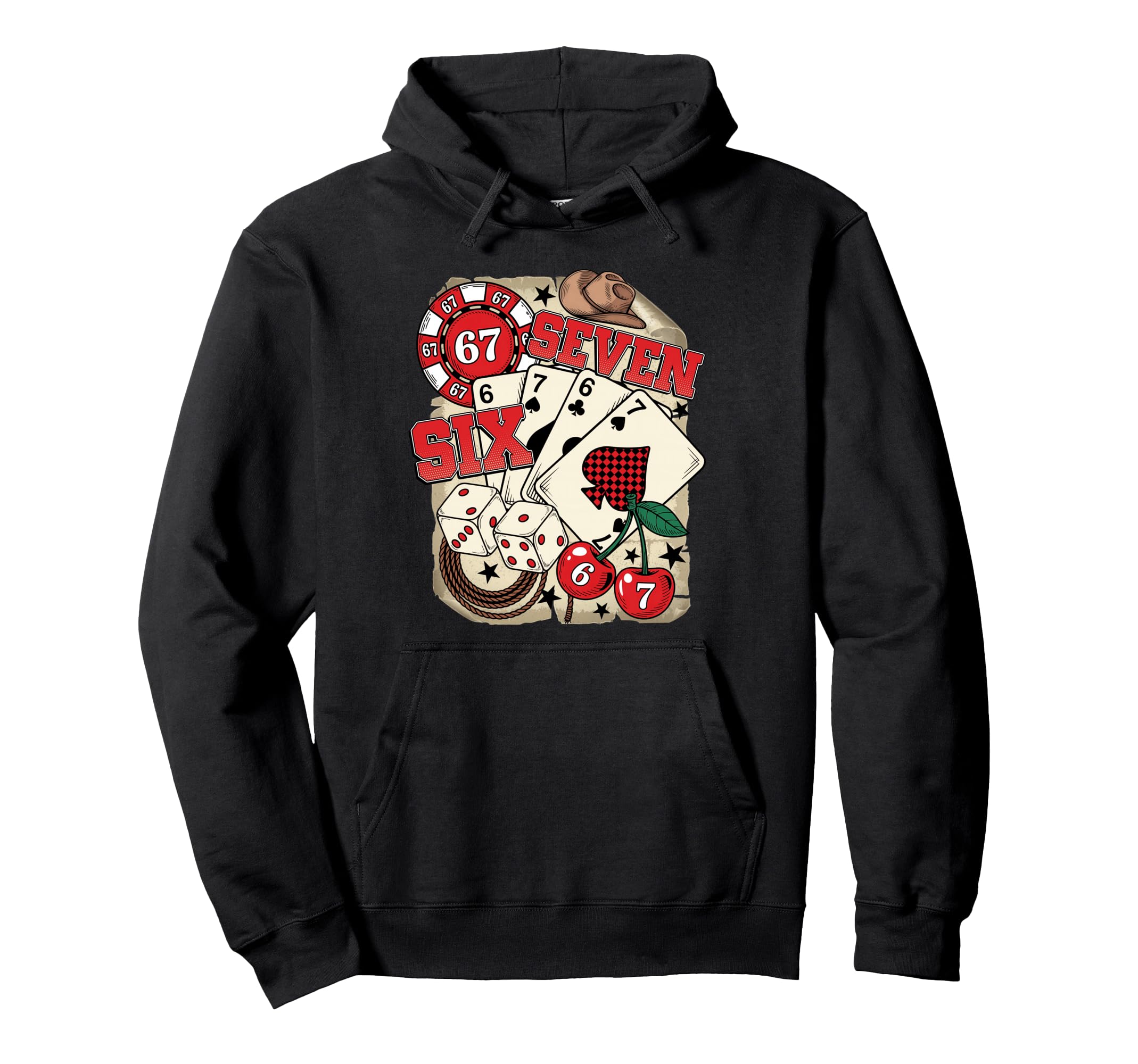 Funny 67 Six Seven Meme Poker Cherries Hoodie - Trendy Graphic Men Women - T-Shirt, Sweatshirt, Hoodie