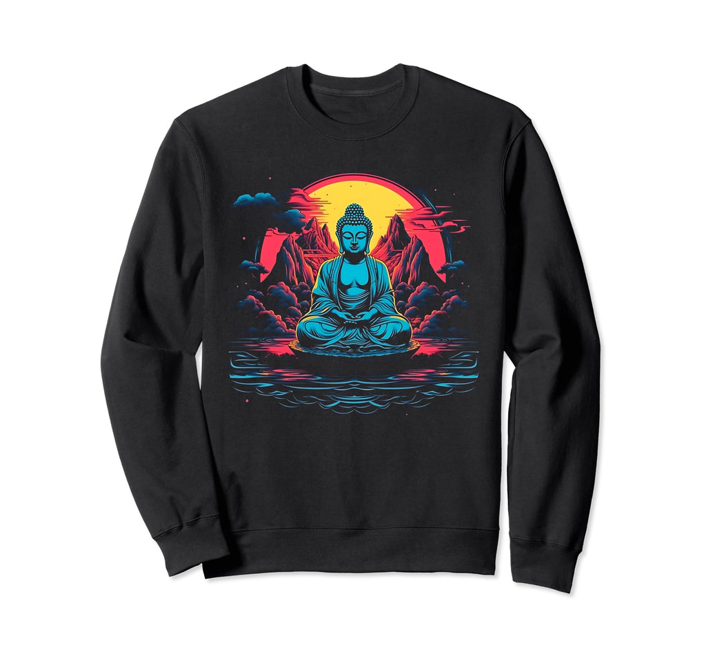 80S Synthwave Buddha Meditating Sweatshirt - Custom Art Print for Adults - T-Shirt, Sweatshirt, Hoodie