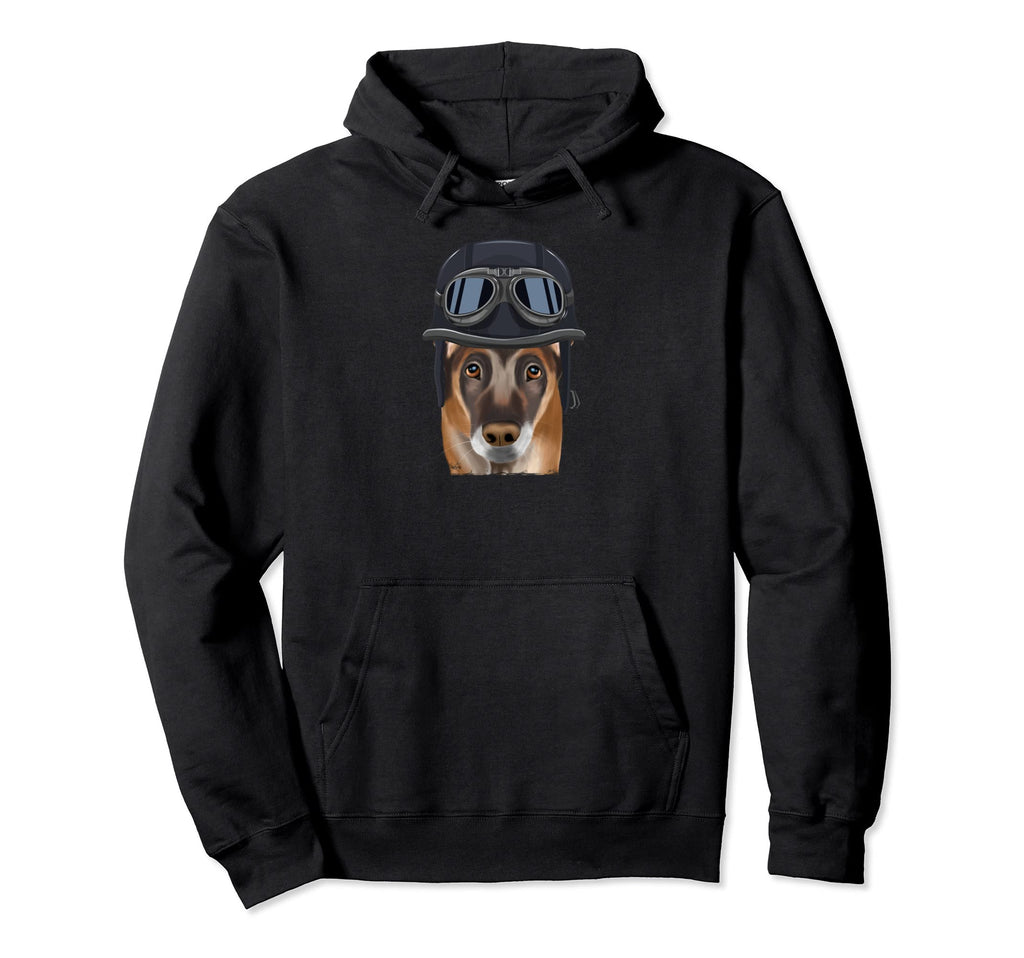 Funny Motorcycle Helmet Belgian Malinoi Hoodie - Graphic Print for Adults - T-Shirt, Sweatshirt, Hoodie