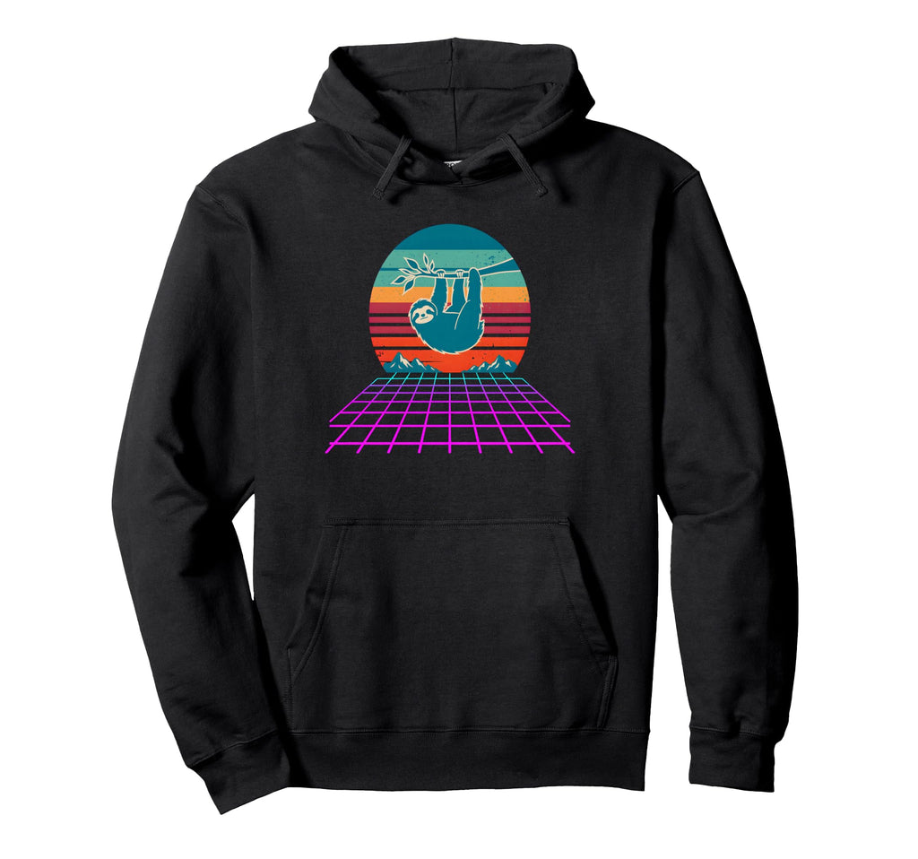 Synthwave Sloth Sunset 80S Hoodie - Novelty Apparel Unisex - T-Shirt, Sweatshirt, Hoodie