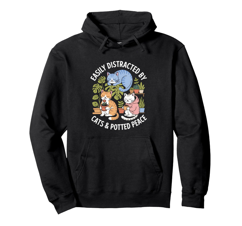 Easily Distracted Cats And Inner Peace Hoodie - Novelty Apparel for Adults - T-Shirt, Sweatshirt, Hoodie