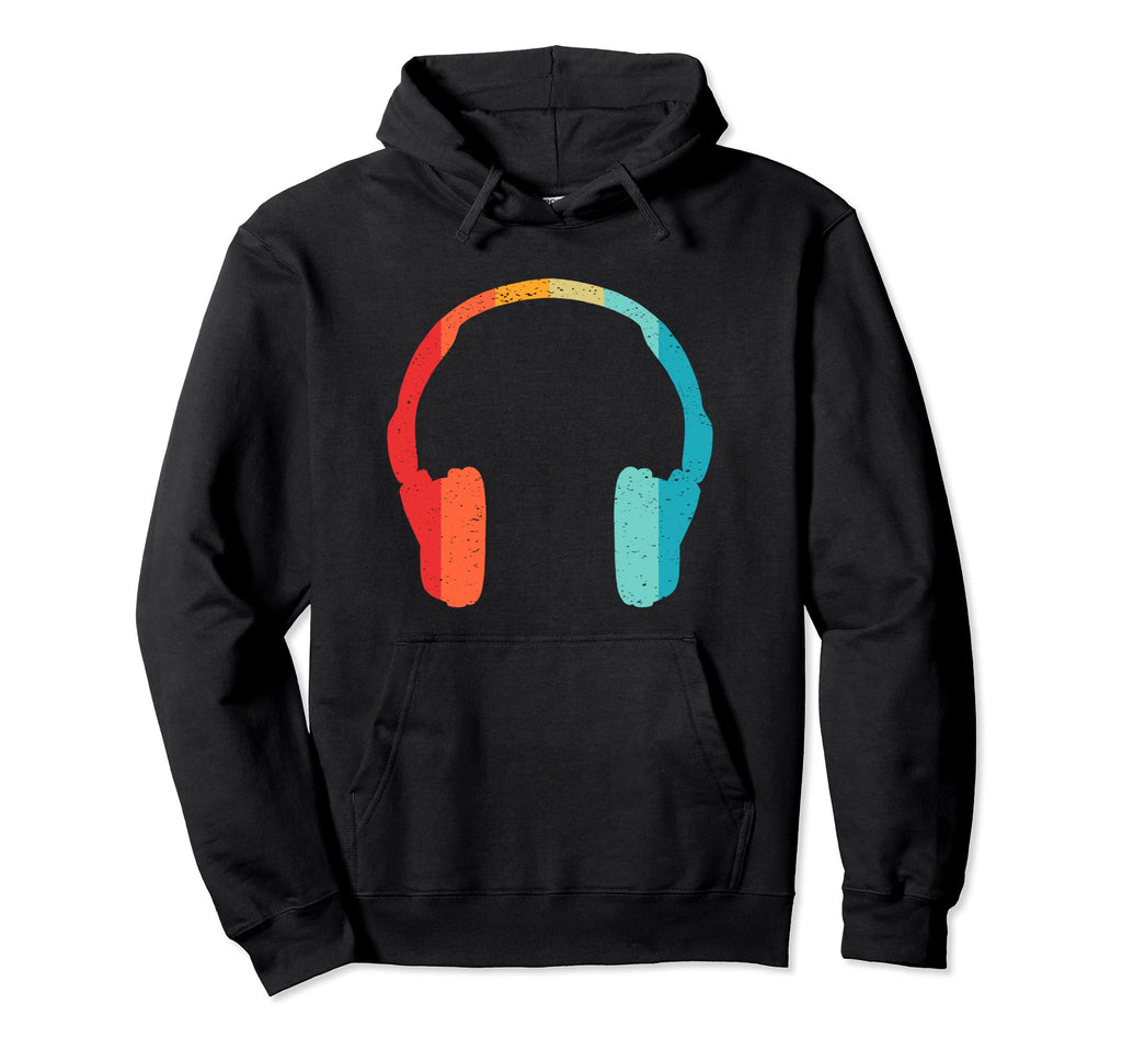 Headphones Silhouette 70S 80S Distressed Hoodie - Graphic Print Unisex - T-Shirt, Sweatshirt, Hoodie