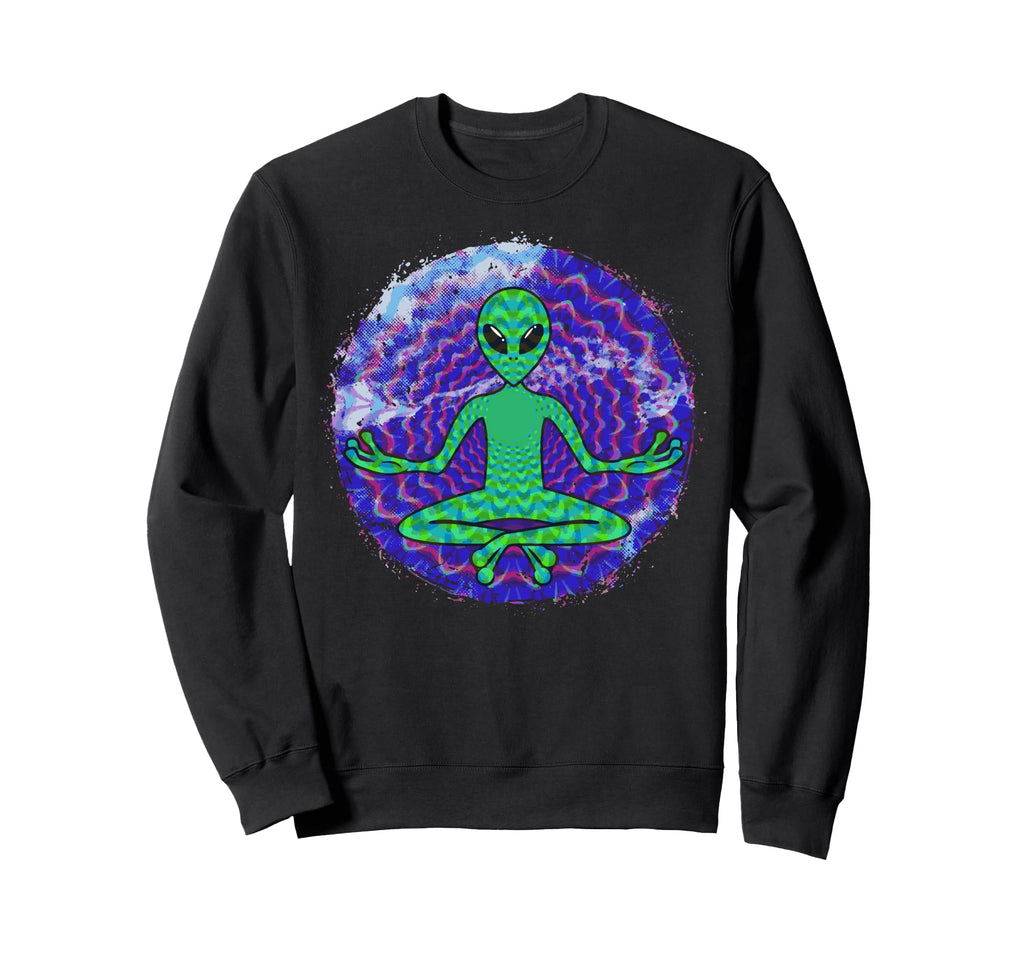 Cartoon Alien Meditating Psychedelic Sweatshirt - Custom Art Print Unisex - T-Shirt, Sweatshirt, Hoodie