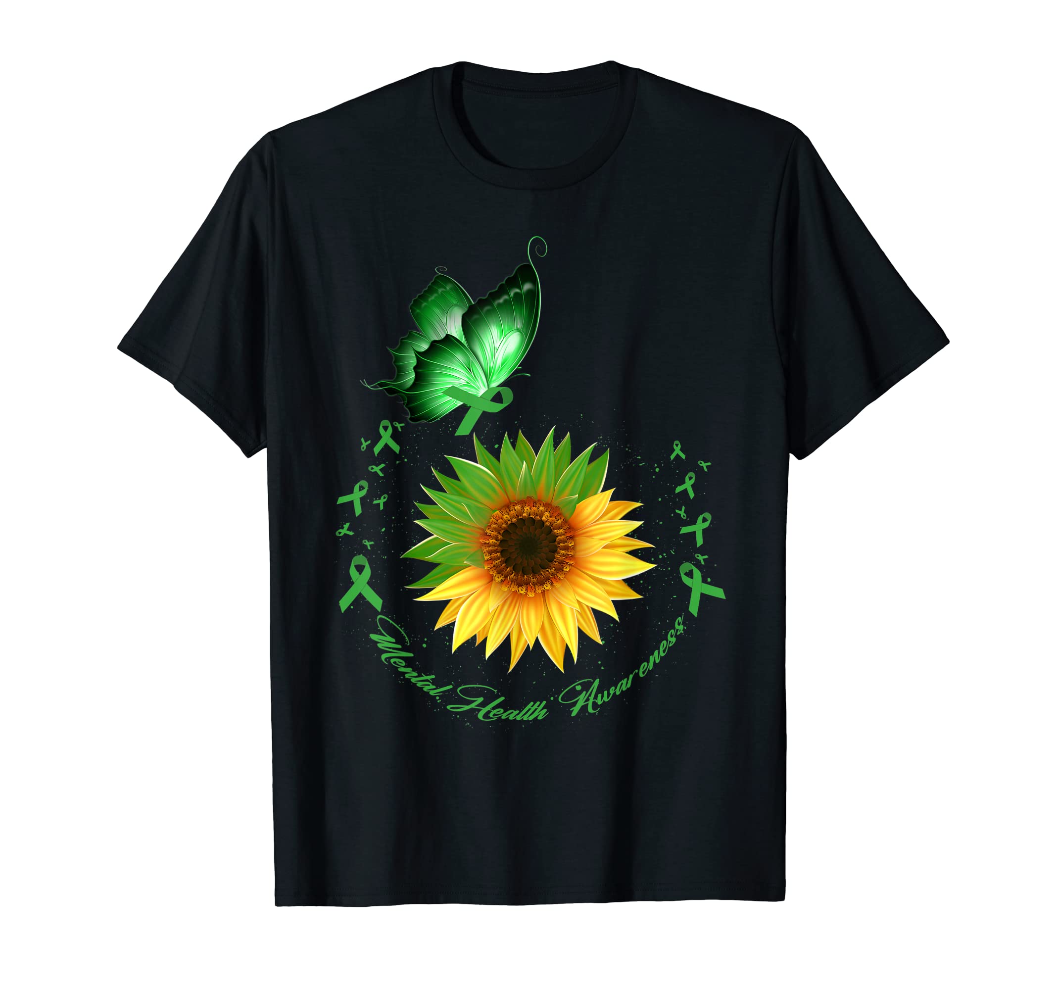 Butterfly Sunflower Green Ribbon T-Shirt - Novelty Apparel Men Women - T-Shirt, Sweatshirt, Hoodie