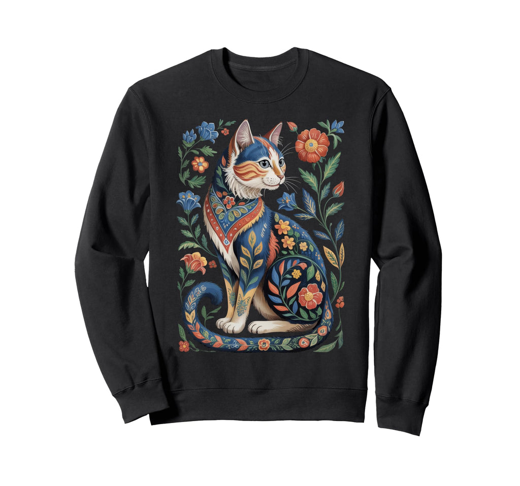 Cat Lover Flowers Art Pattern Sweatshirt - Custom Art Print Men Women - T-Shirt, Sweatshirt, Hoodie